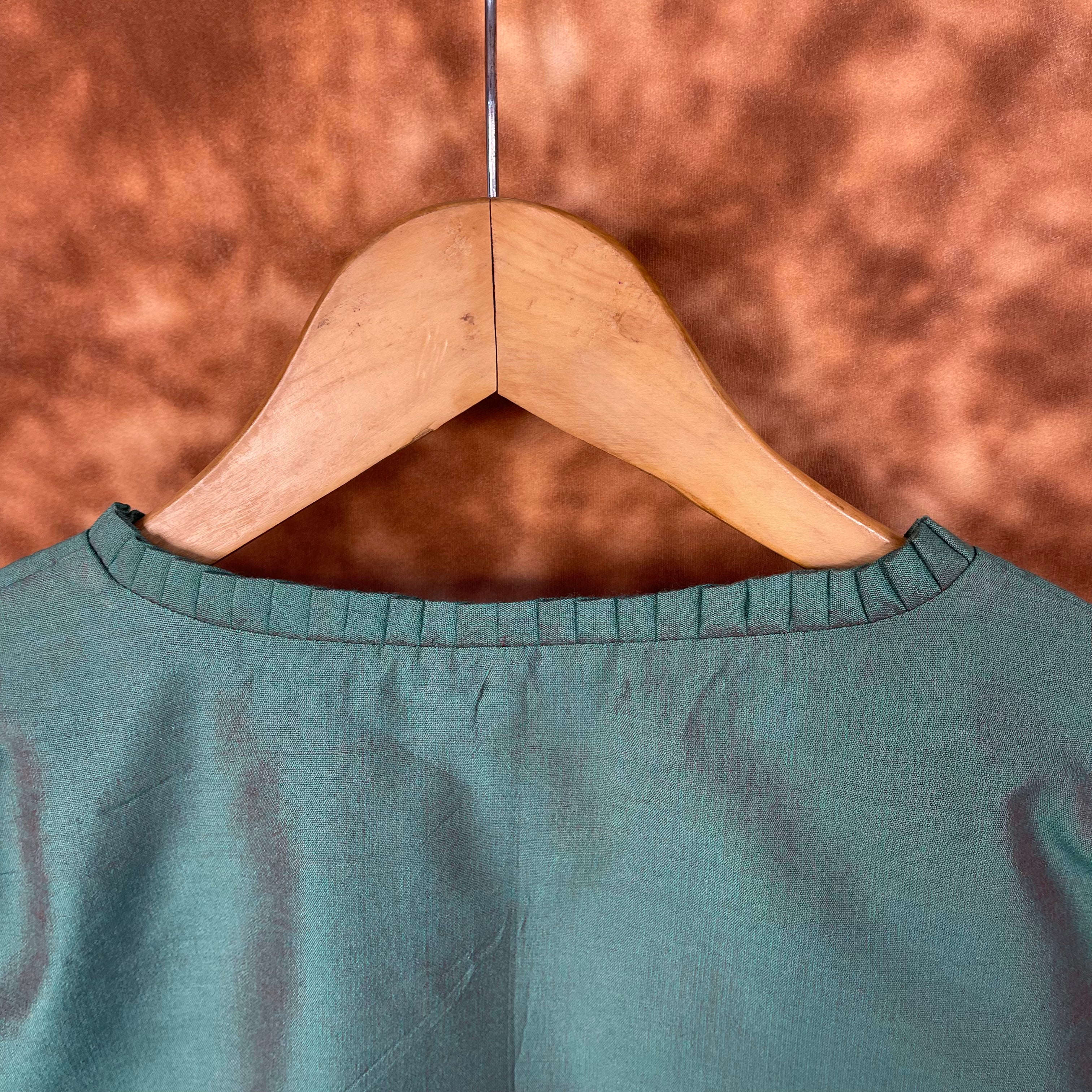 Greesy Fashion Sage Green Coloured Silk Cotton Ready to Wear Blouse - kapda Tailor - Distacart