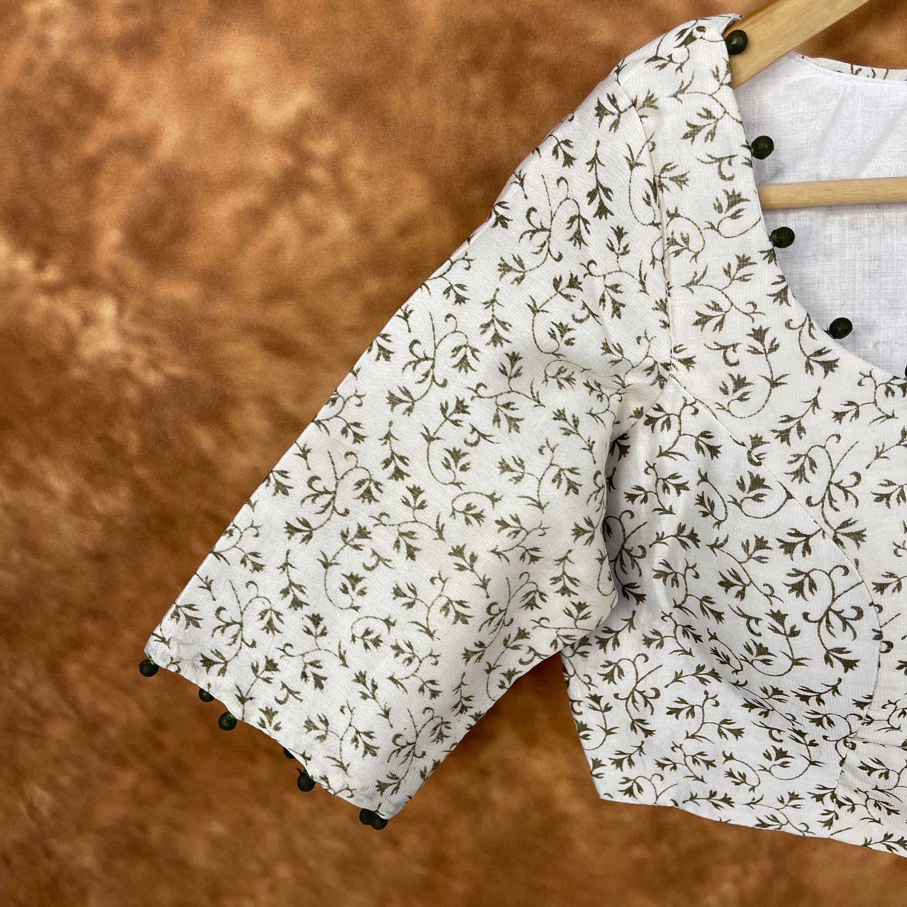 Scenic Holocaust Off White Coloured Chanderi Cotton Printed Ready to Wear Blouse - kapda Tailor - Distacart