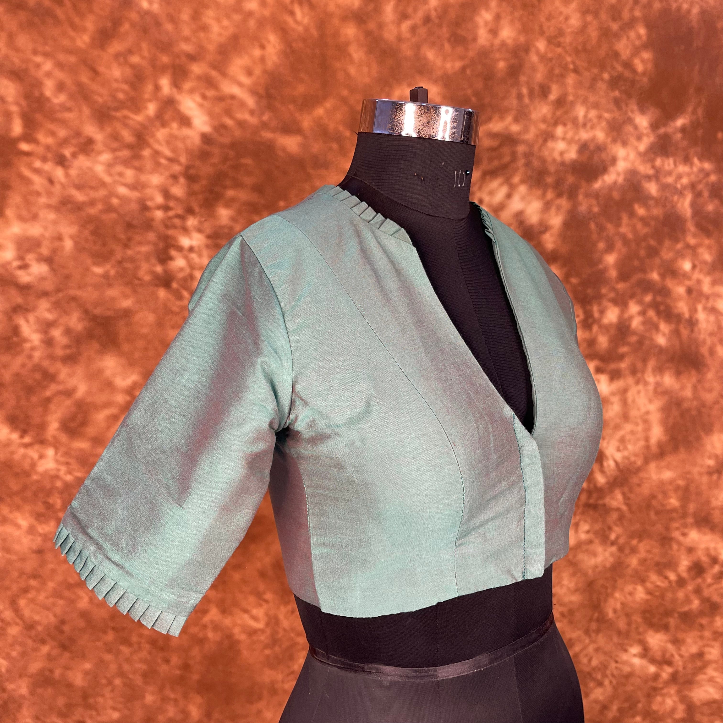 Greesy Fashion Sage Green Coloured Silk Cotton Ready to Wear Blouse - kapda Tailor - Distacart