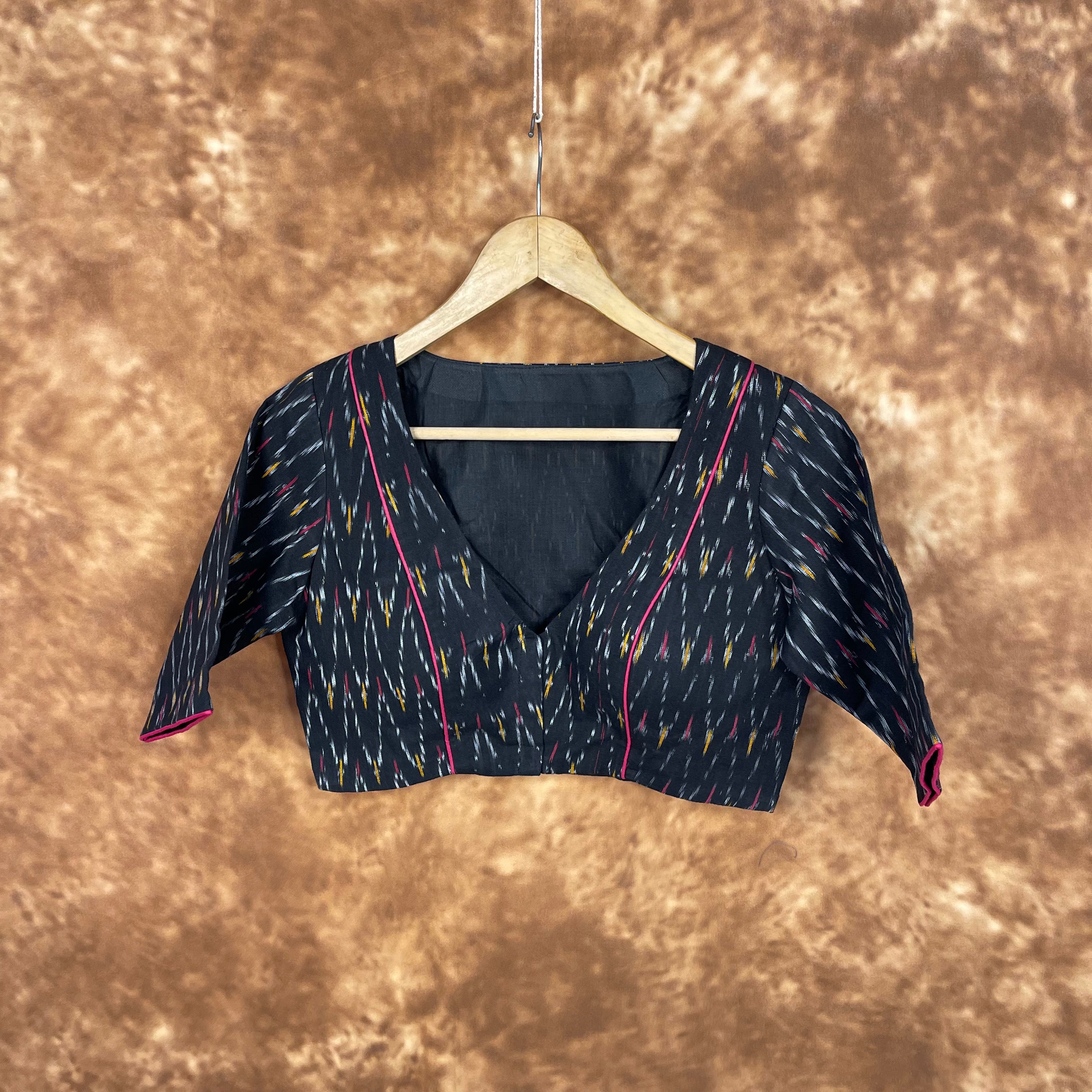 Ikat Riwayaat Black Coloured Ikat Cotton Ready to Wear Blouse - kapda Tailor - Distacart