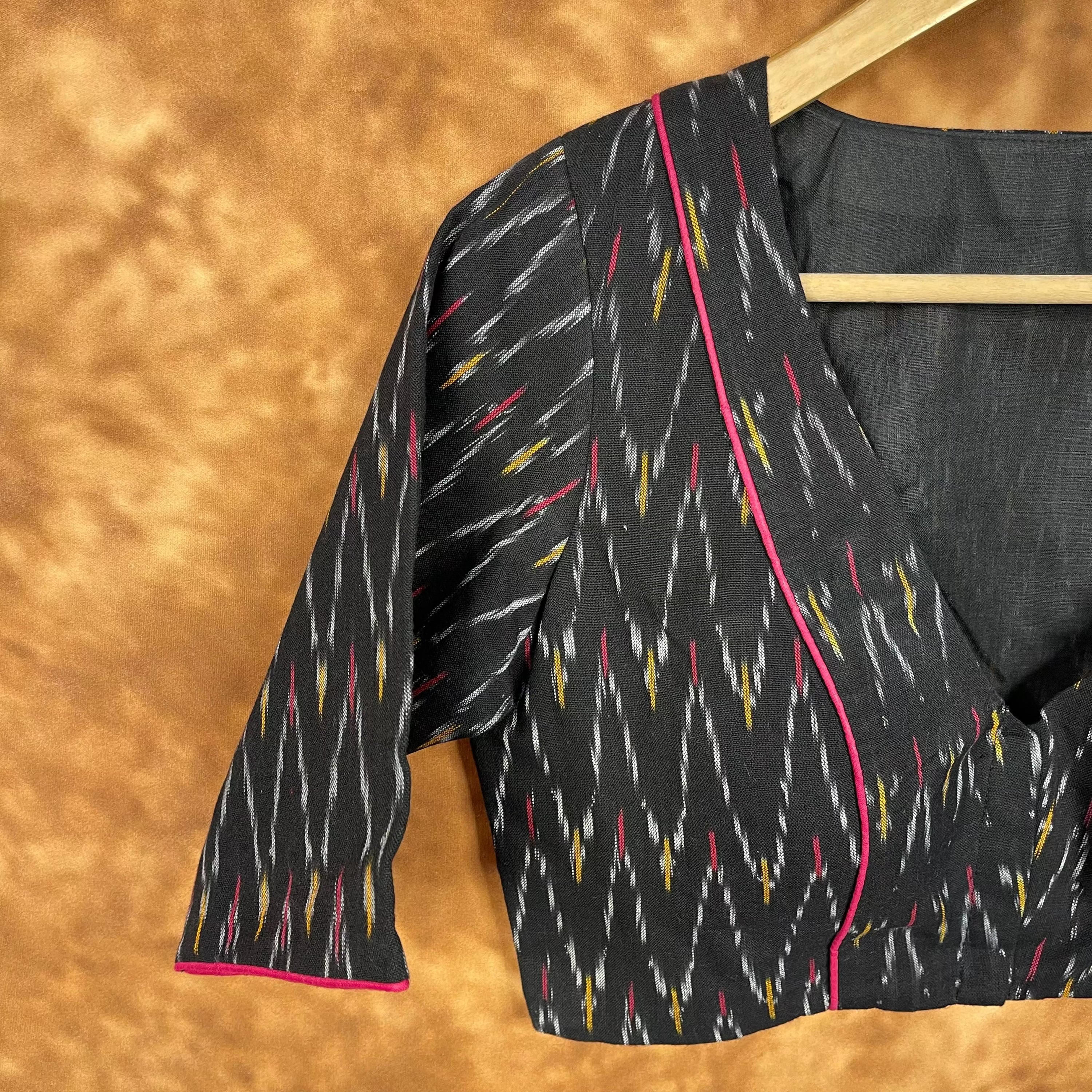 Ikat Riwayaat Black Coloured Ikat Cotton Ready to Wear Blouse - kapda Tailor - Distacart
