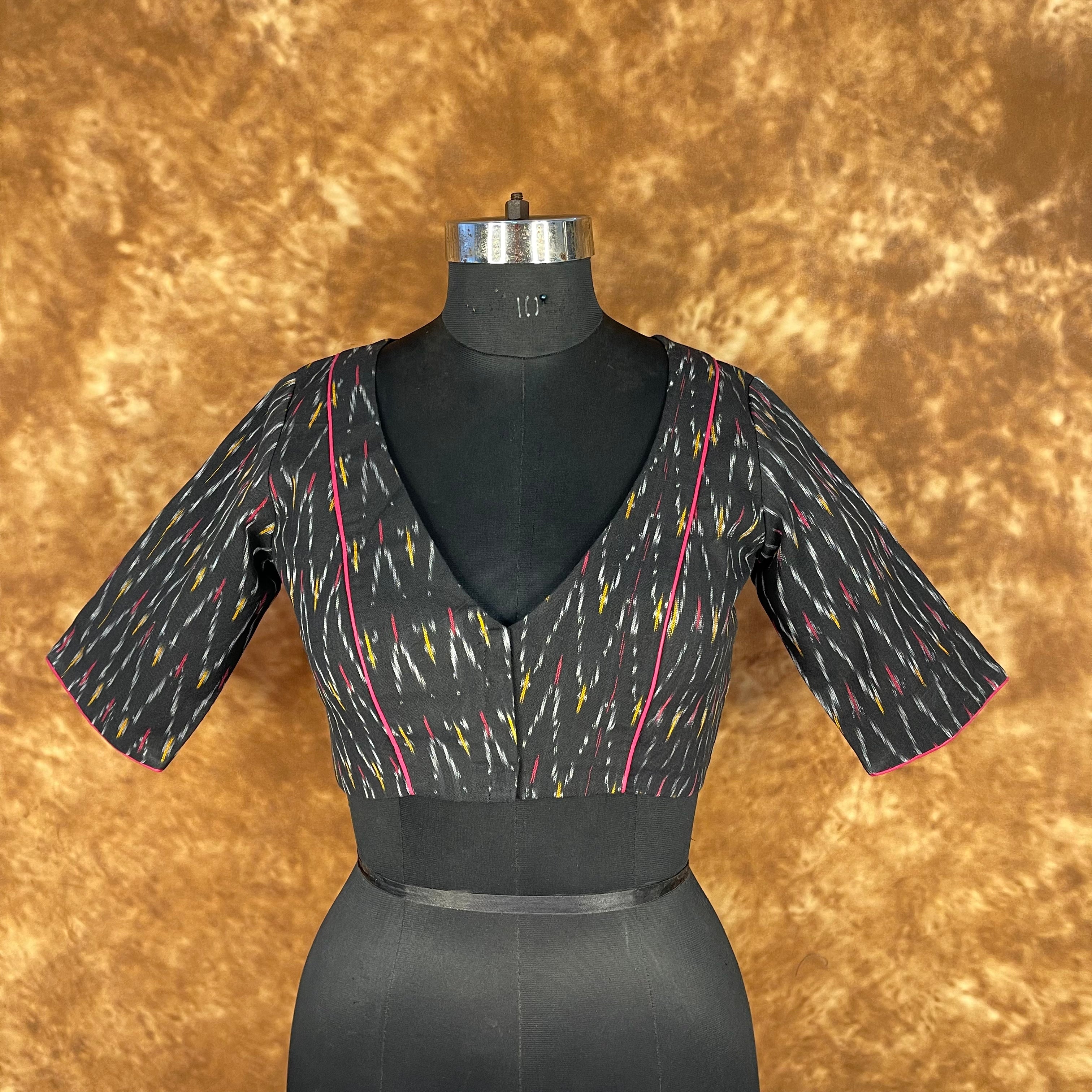 Ikat Riwayaat Black Coloured Ikat Cotton Ready to Wear Blouse - kapda Tailor - Distacart