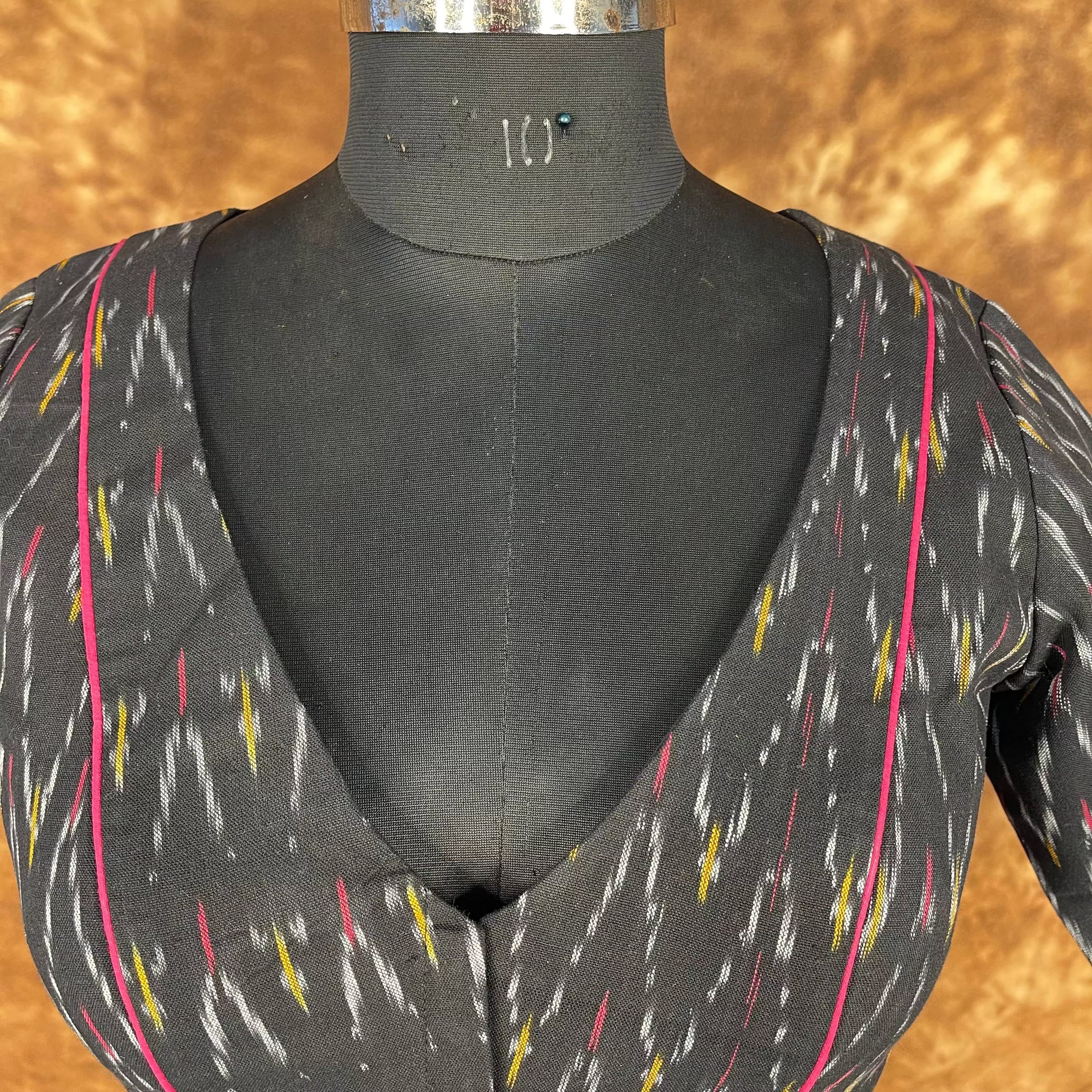 Ikat Riwayaat Black Coloured Ikat Cotton Ready to Wear Blouse - kapda Tailor - Distacart