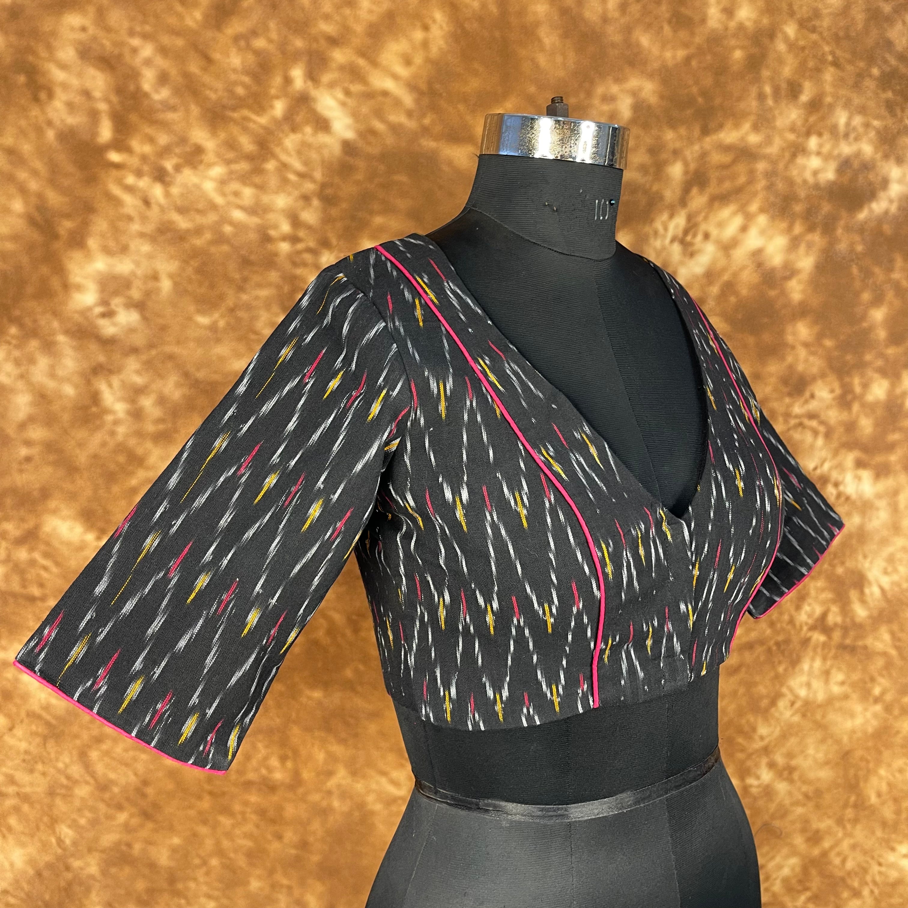 Ikat Riwayaat Black Coloured Ikat Cotton Ready to Wear Blouse - kapda Tailor - Distacart
