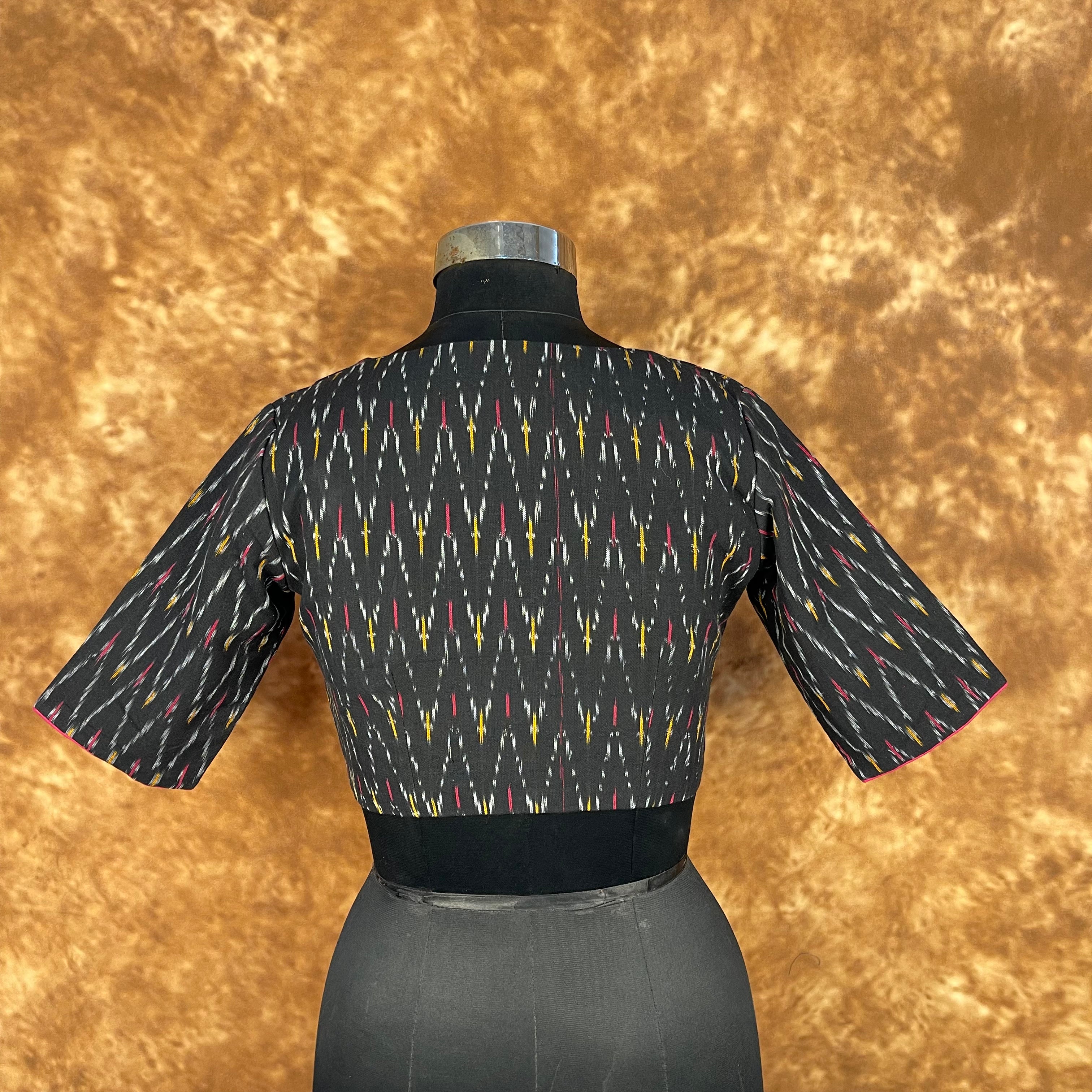 Ikat Riwayaat Black Coloured Ikat Cotton Ready to Wear Blouse - kapda Tailor - Distacart