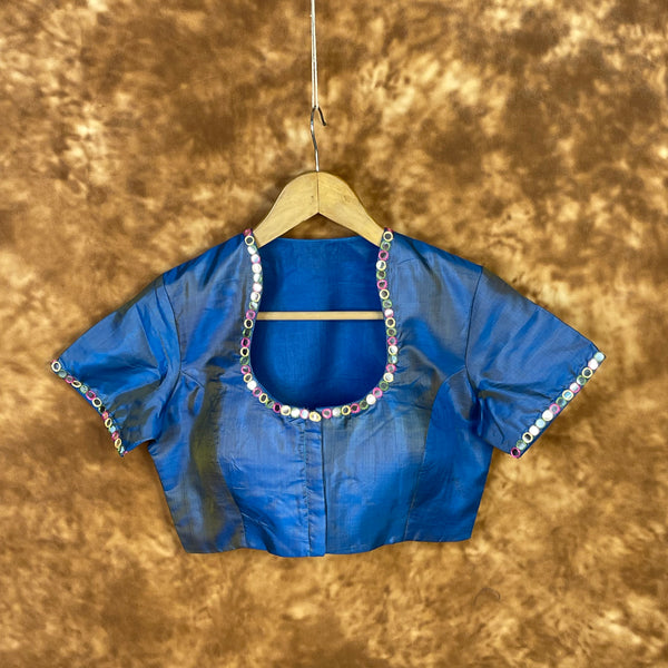 Aurelia Blue Blue Coloured Silk Ready to Wear Blouse - kapda Tailor - Distacart