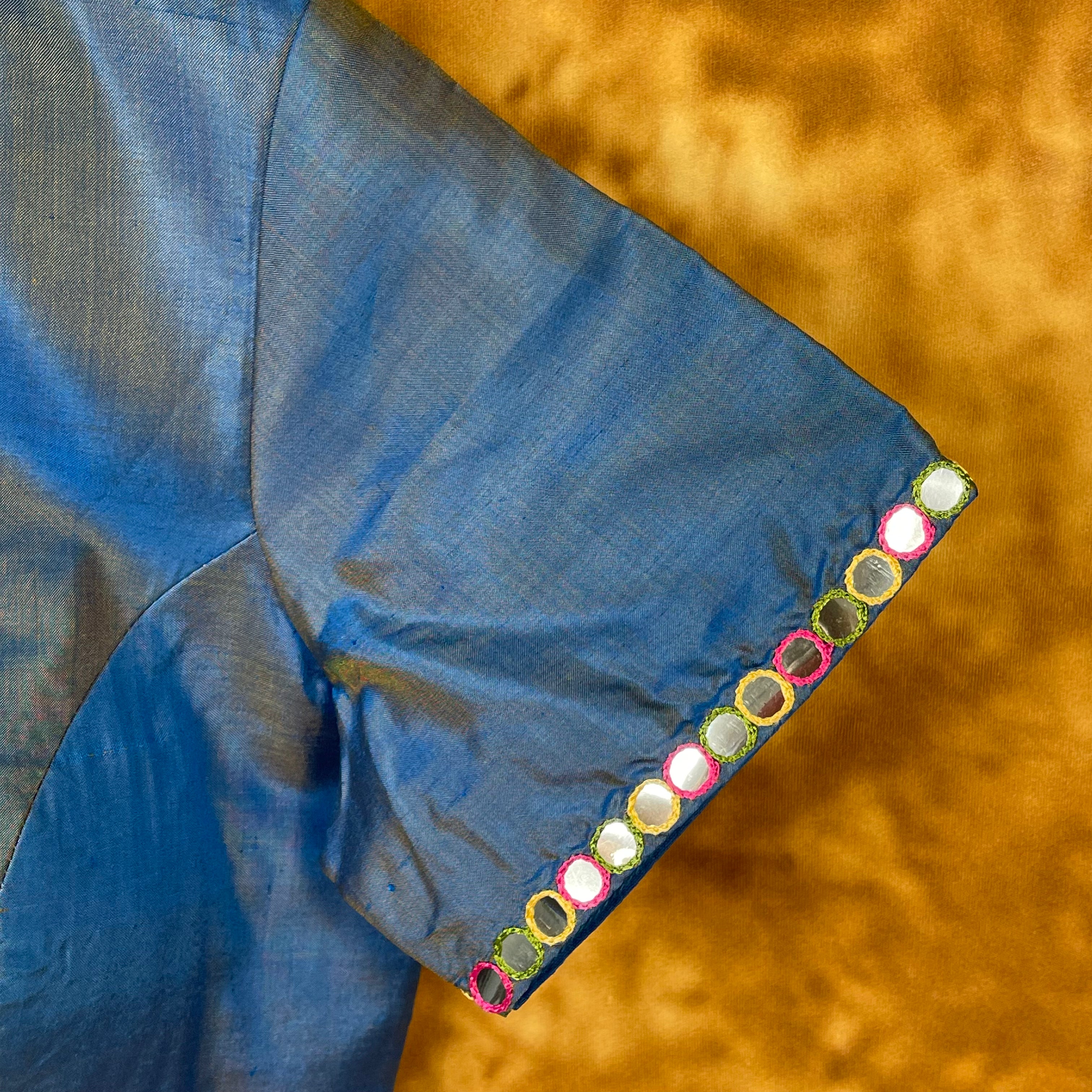 Aurelia Blue Blue Coloured Silk Ready to Wear Blouse - kapda Tailor - Distacart