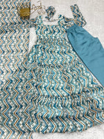 Thumbnail for Lorenvalley Fashion Skyblue Pure Faux Georgette Zigzag Print Fully Flair Anarkali Pant With Dupatta - Skyblue - Distacart