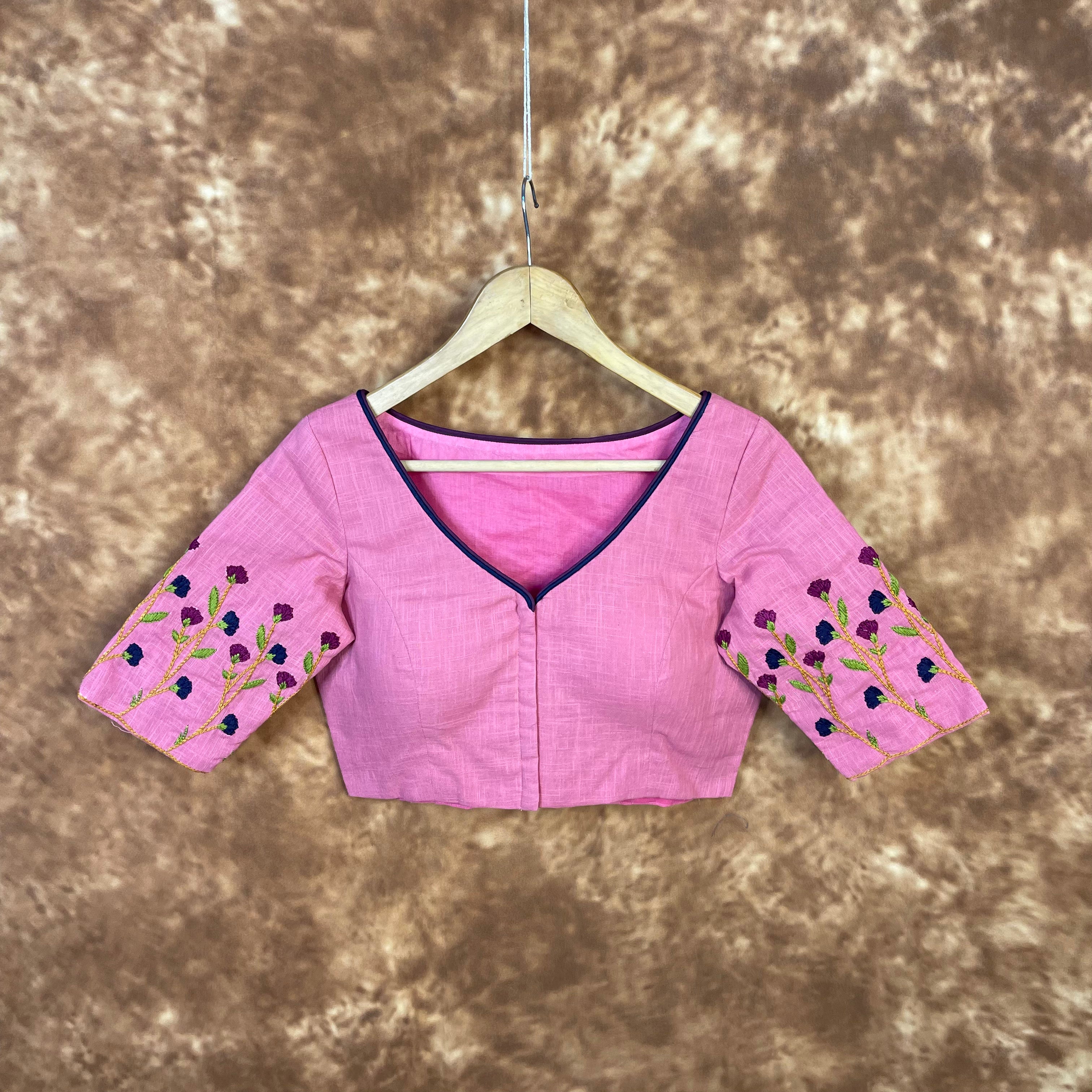 Candy Floss Desire Pink Coloured Slub Cotton Ready to Wear Blouse - kapda Tailor - Distacart