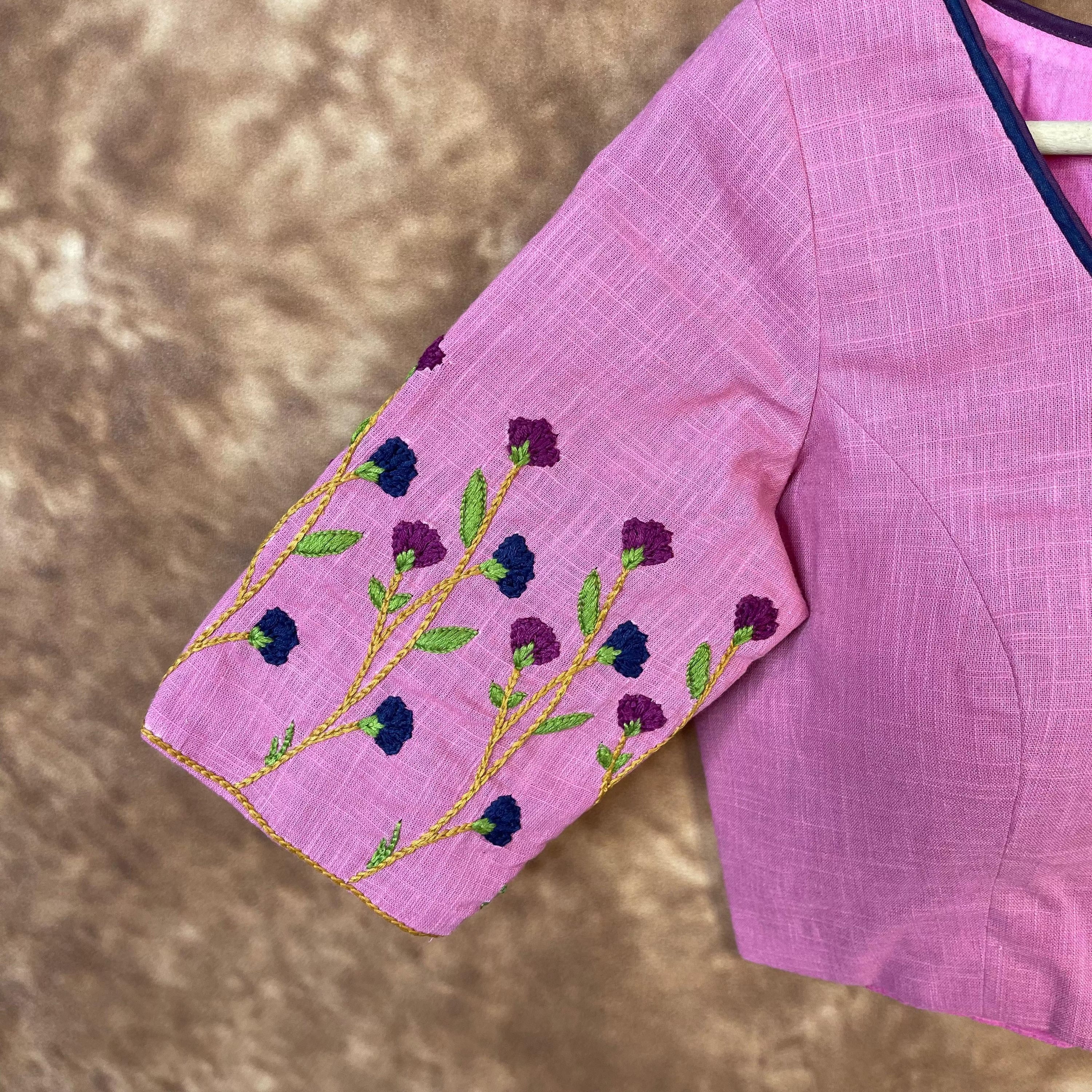 Candy Floss Desire Pink Coloured Slub Cotton Ready to Wear Blouse - kapda Tailor - Distacart