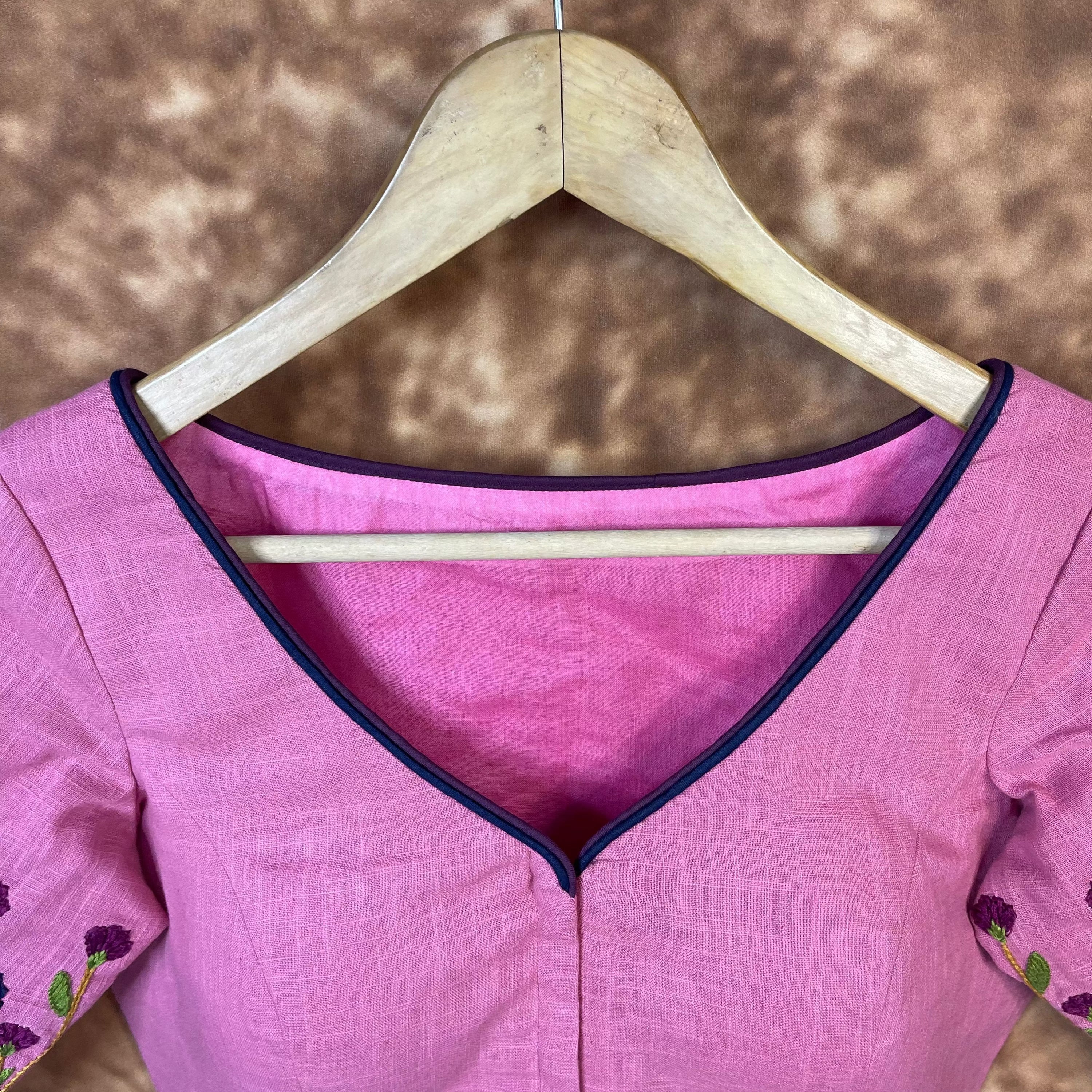 Candy Floss Desire Pink Coloured Slub Cotton Ready to Wear Blouse - kapda Tailor - Distacart