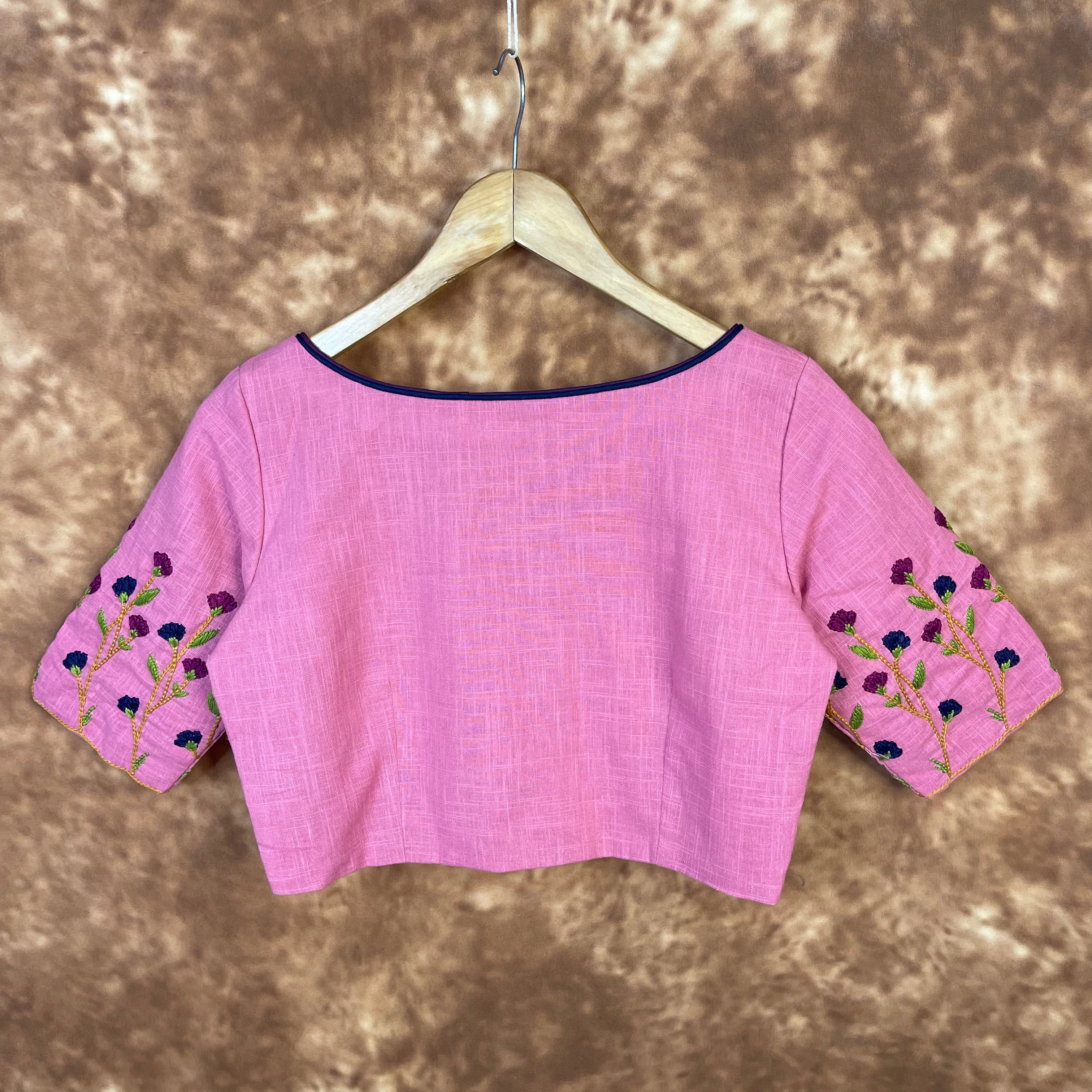 Candy Floss Desire Pink Coloured Slub Cotton Ready to Wear Blouse - kapda Tailor - Distacart