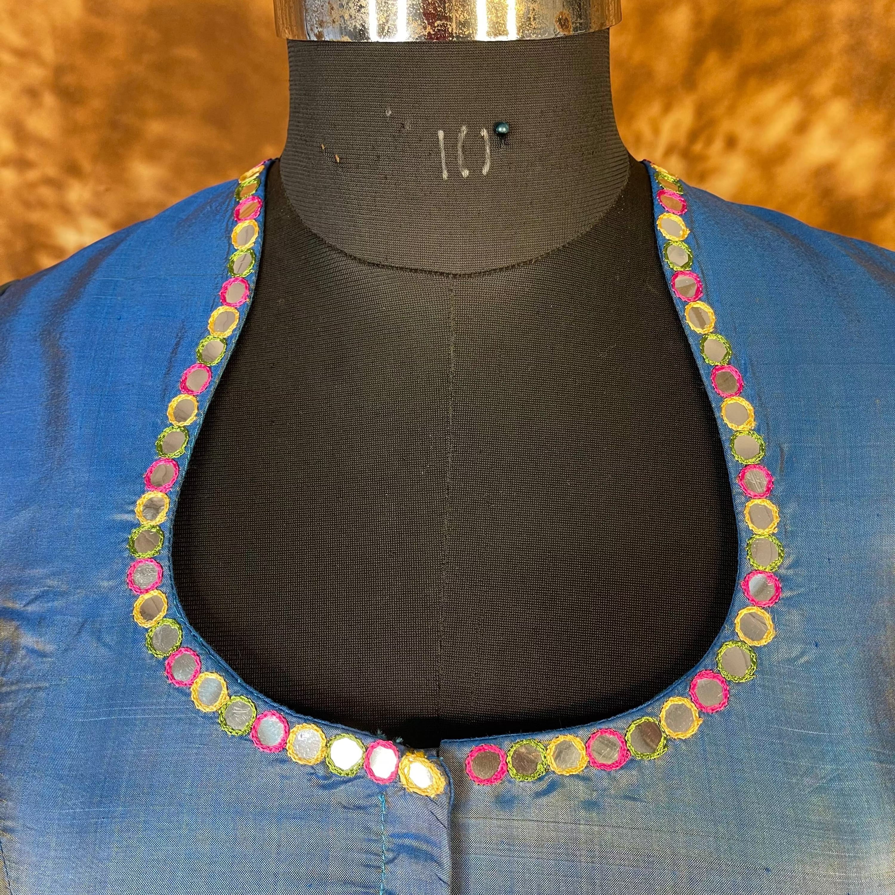 Aurelia Blue Blue Coloured Silk Ready to Wear Blouse - kapda Tailor - Distacart