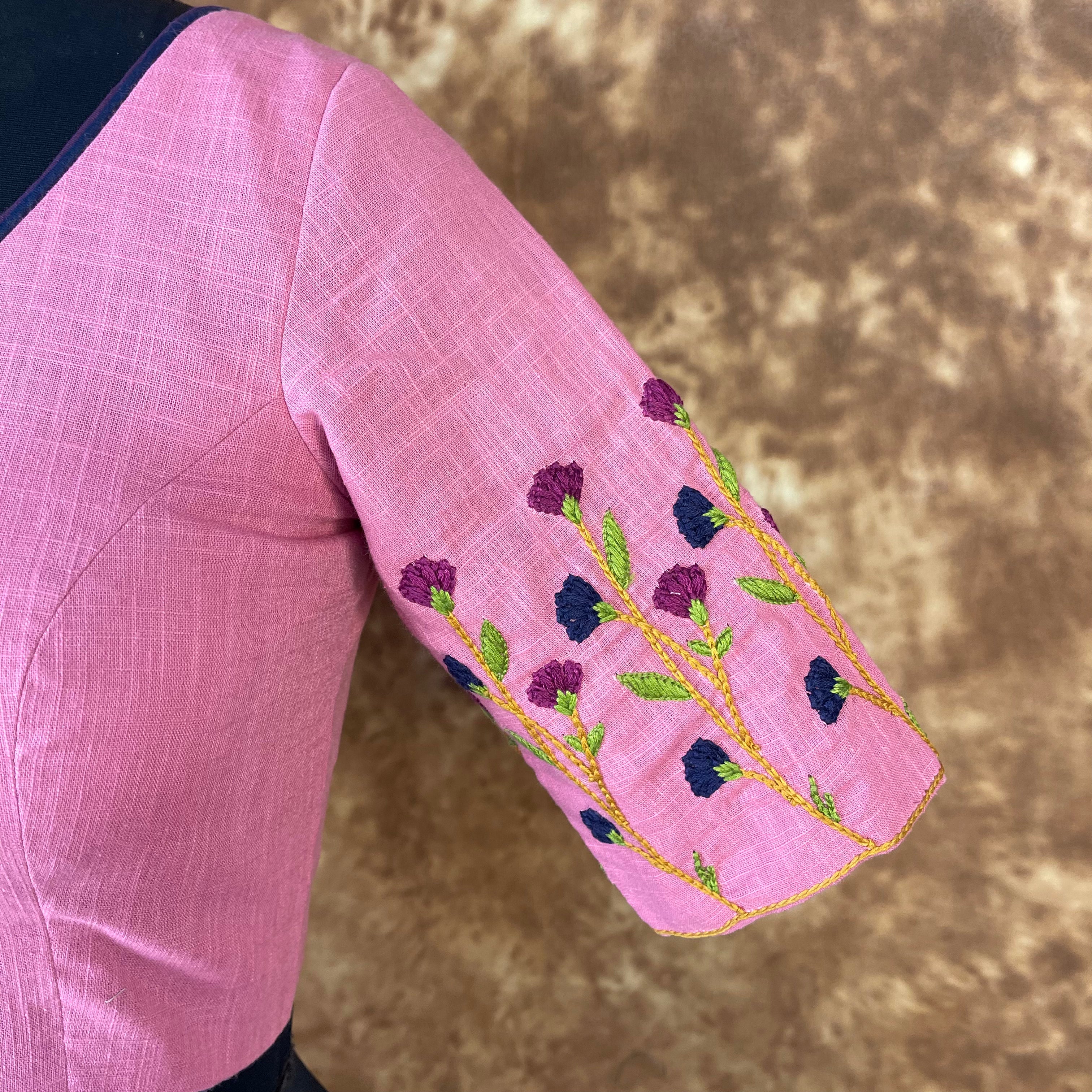 Candy Floss Desire Pink Coloured Slub Cotton Ready to Wear Blouse - kapda Tailor - Distacart