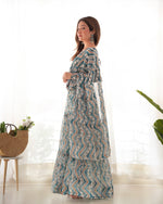 Thumbnail for Lorenvalley Fashion Skyblue Pure Faux Georgette Zigzag Print Fully Flair Anarkali Pant With Dupatta - Skyblue - Distacart