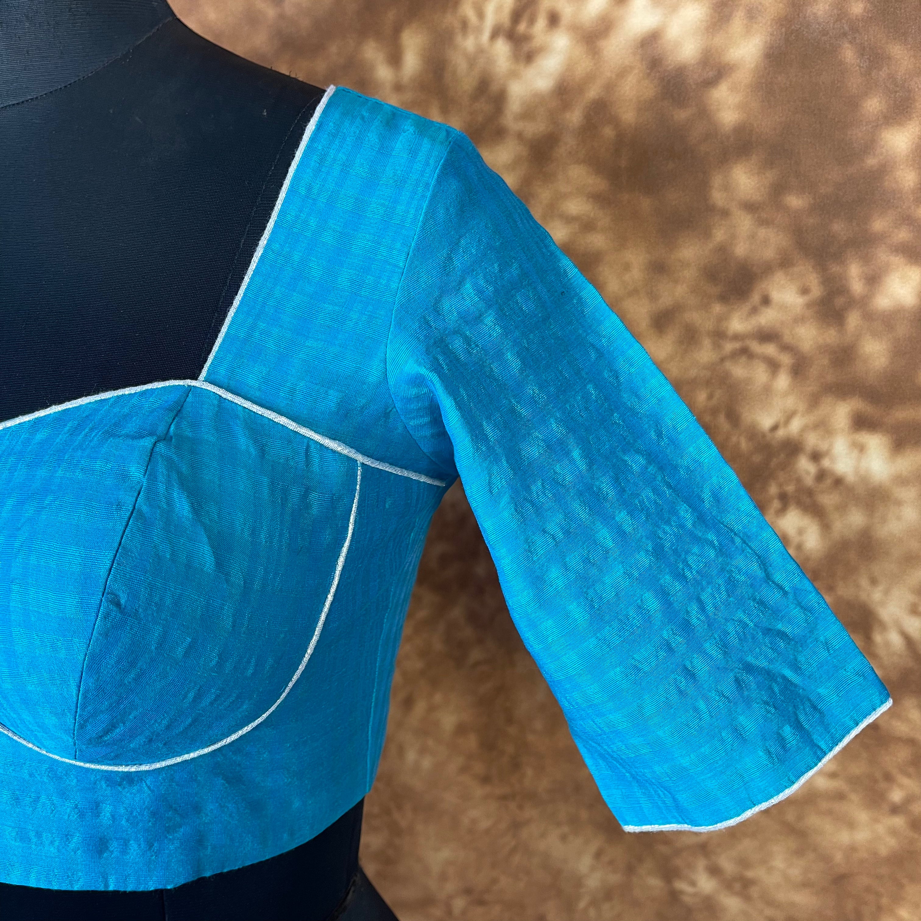 Streaks of Blue Light Blue Coloured Chanderi Silk Ready to Wear Blouse - kapda Tailor - Distacart