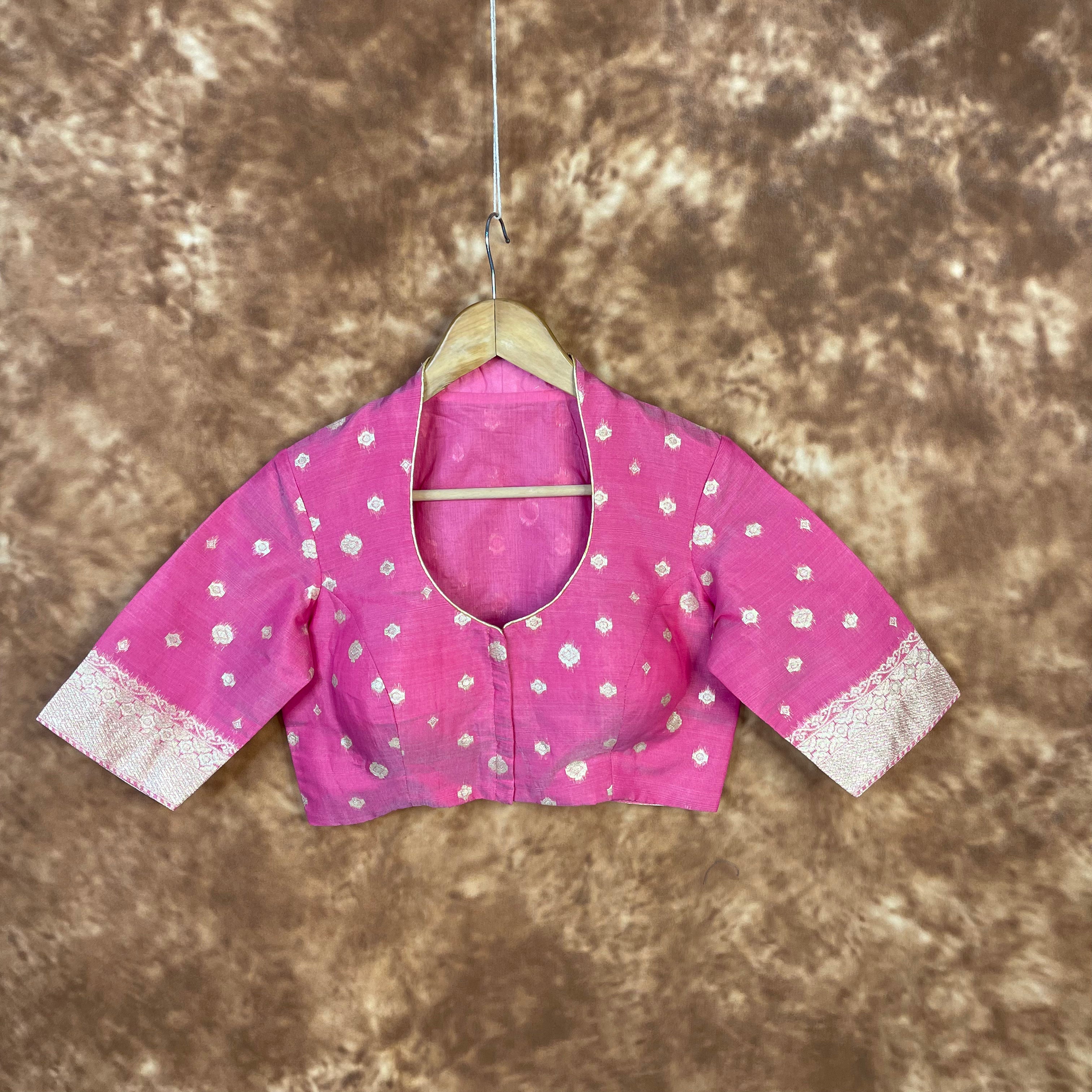 Mann Mohanaa Pink Coloured Chanderi Broket Ready to Wear Blouse - kapda Tailor - Distacart