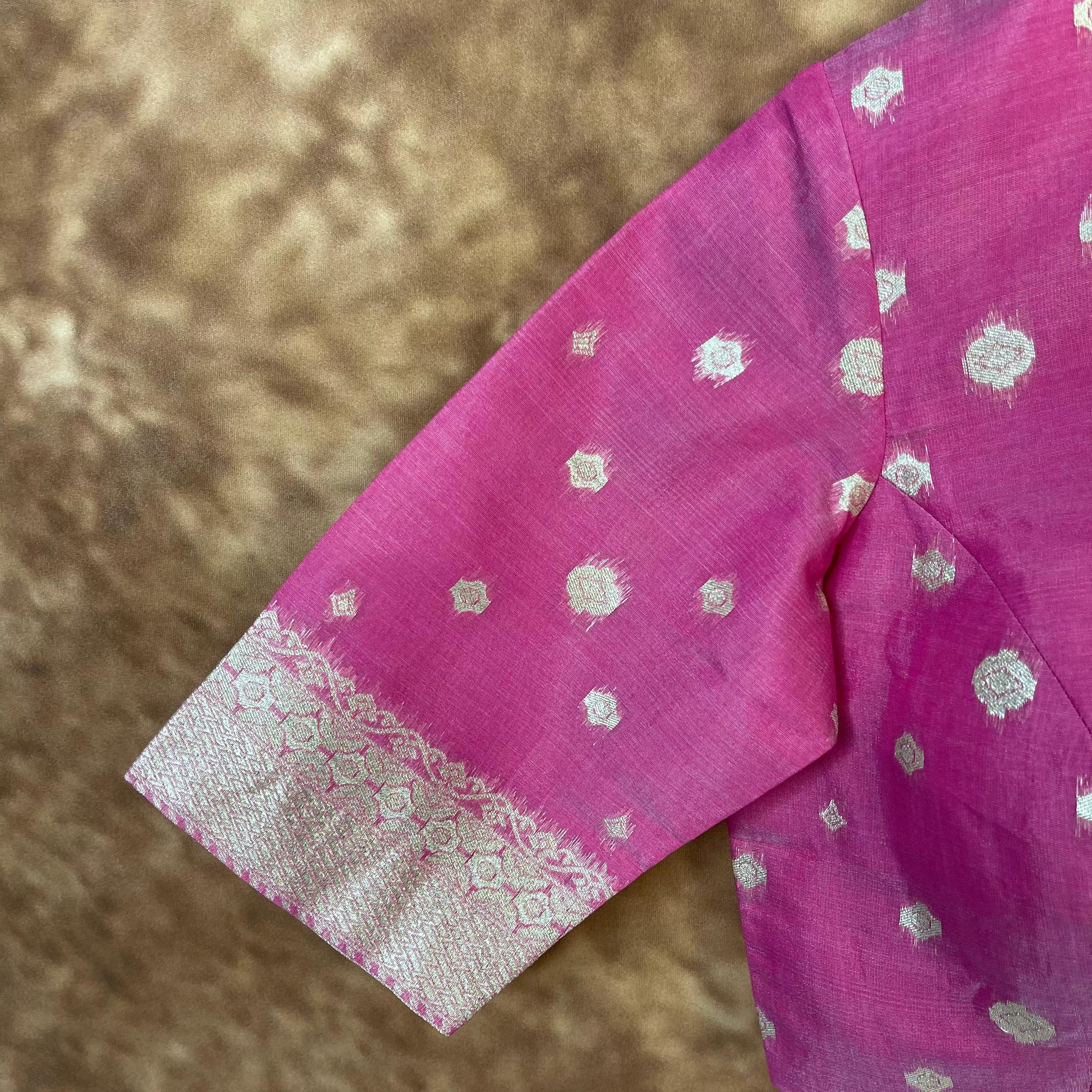 Mann Mohanaa Pink Coloured Chanderi Broket Ready to Wear Blouse - kapda Tailor - Distacart