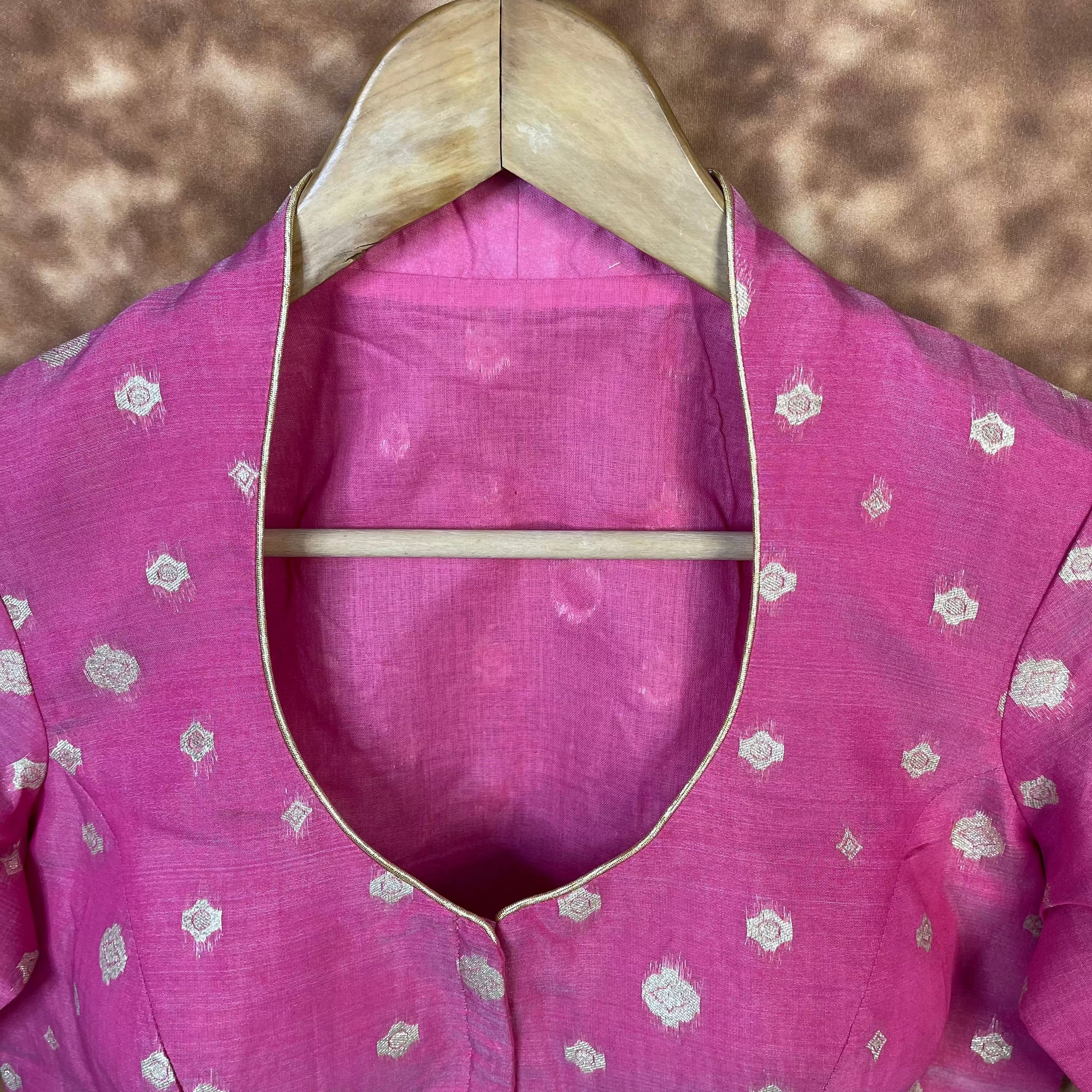Mann Mohanaa Pink Coloured Chanderi Broket Ready to Wear Blouse - kapda Tailor - Distacart