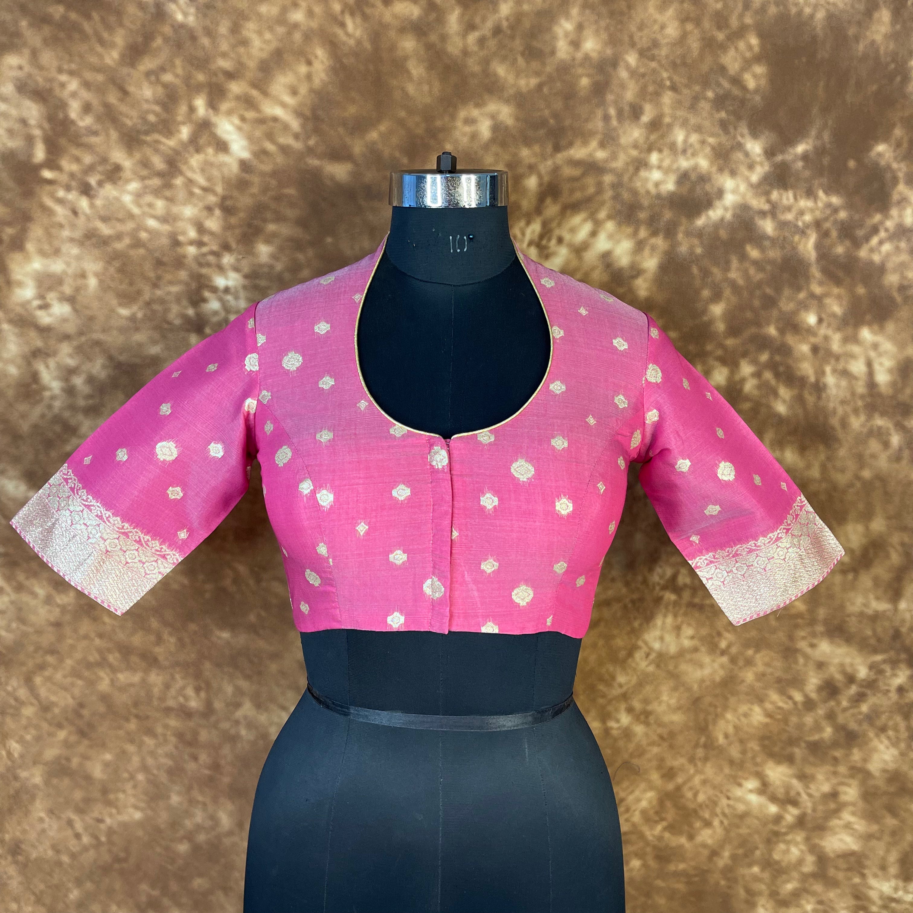Mann Mohanaa Pink Coloured Chanderi Broket Ready to Wear Blouse - kapda Tailor - Distacart