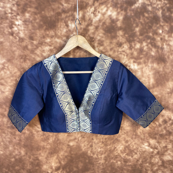 Deep Dive Lush Blue Coloured Silk / Broket Ready to Wear Blouse - kapda Tailor - Distacart