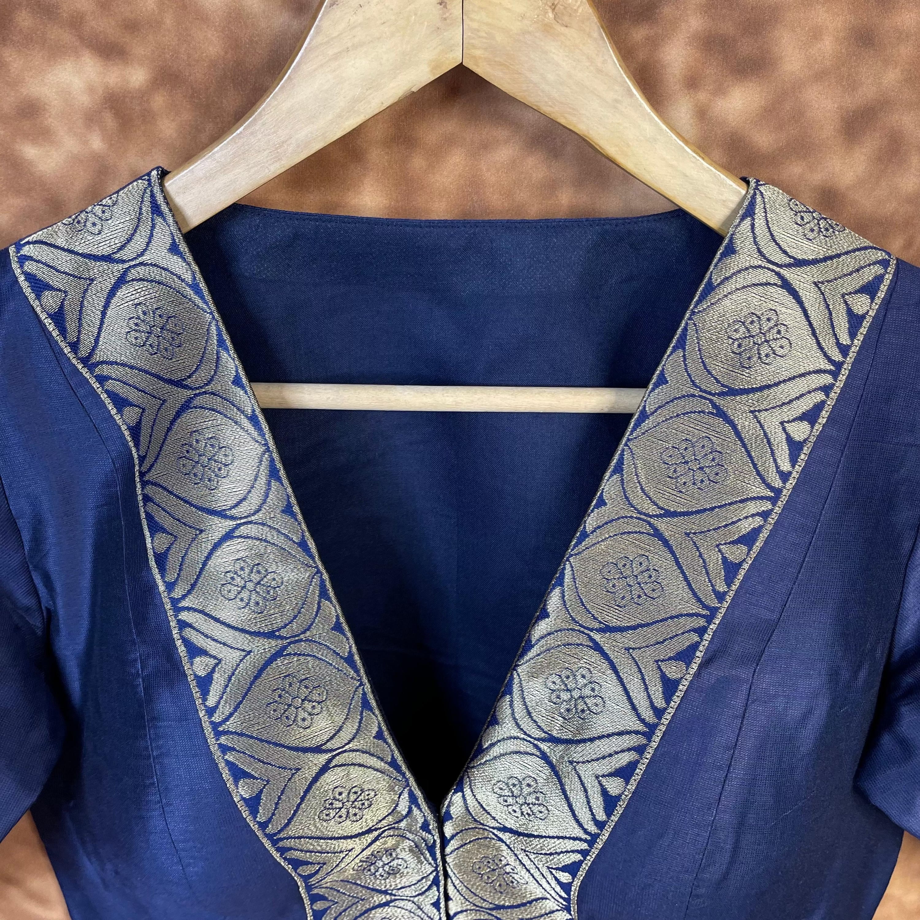 Deep Dive Lush Blue Coloured Silk / Broket Ready to Wear Blouse - kapda Tailor - Distacart