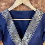 Thumbnail for Deep Dive Lush Blue Coloured Silk / Broket Ready to Wear Blouse - kapda Tailor - Distacart