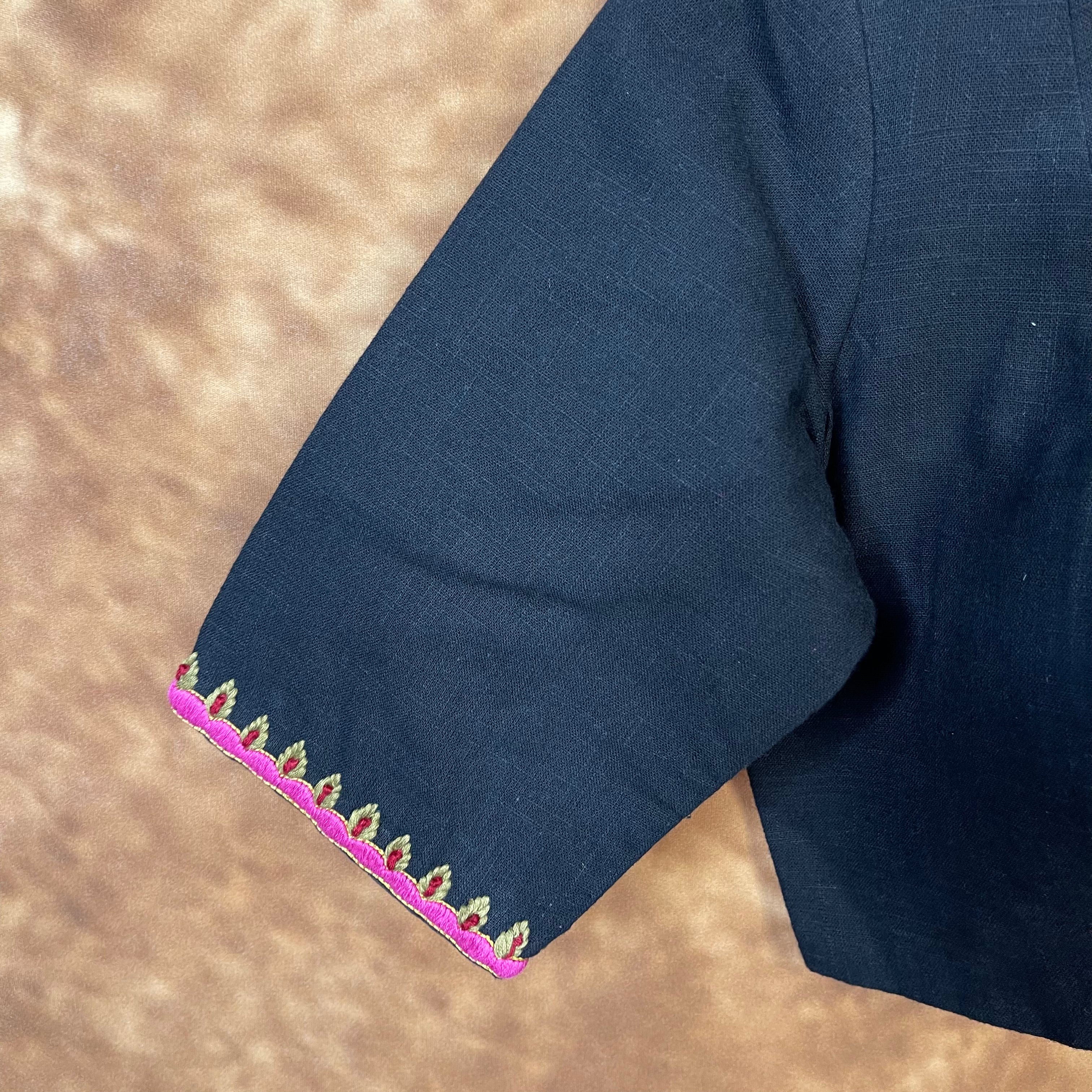 Vivaciously Vibrant Black Coloured Slub Cotton Ready to Wear Blouse - kapda Tailor - Distacart