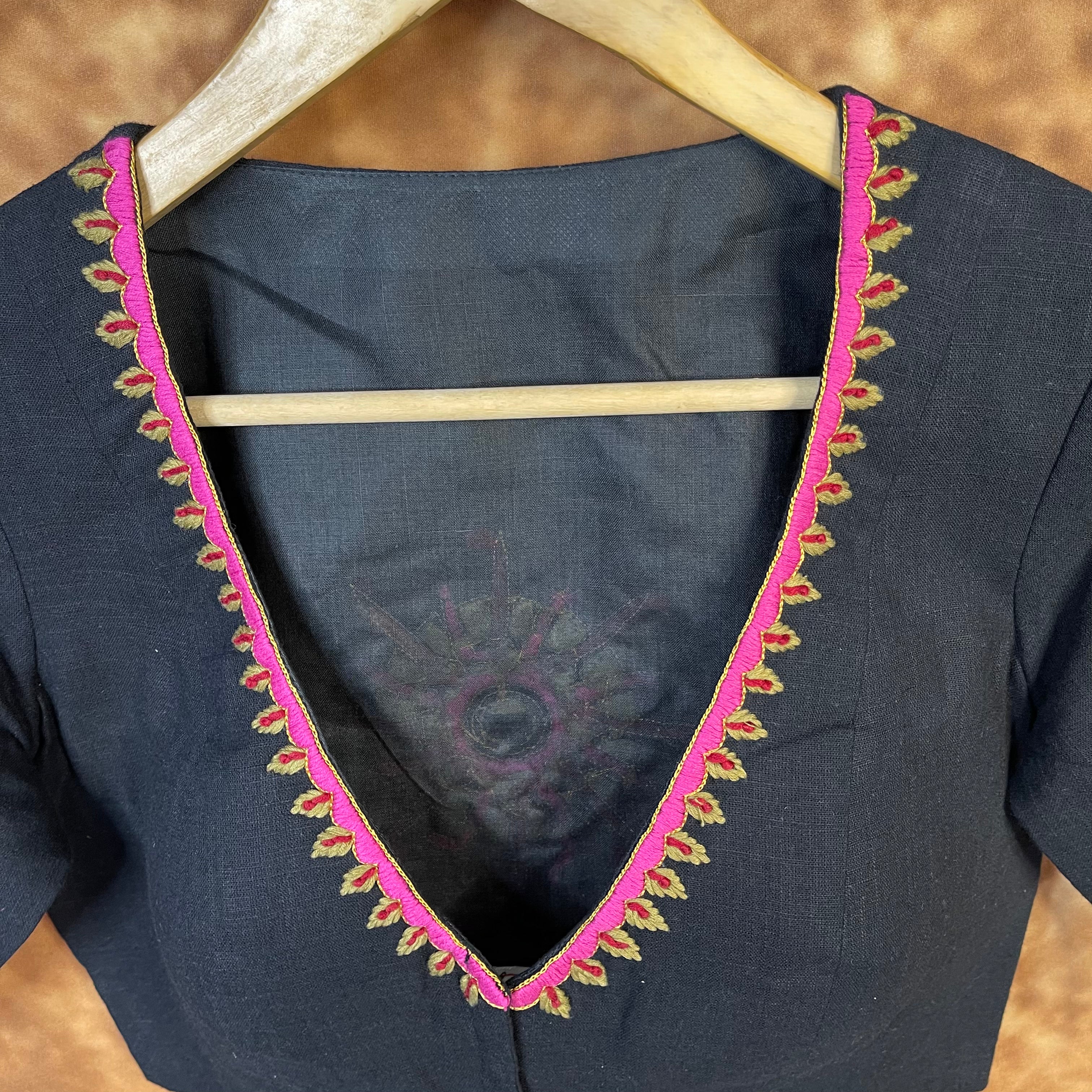 Vivaciously Vibrant Black Coloured Slub Cotton Ready to Wear Blouse - kapda Tailor - Distacart