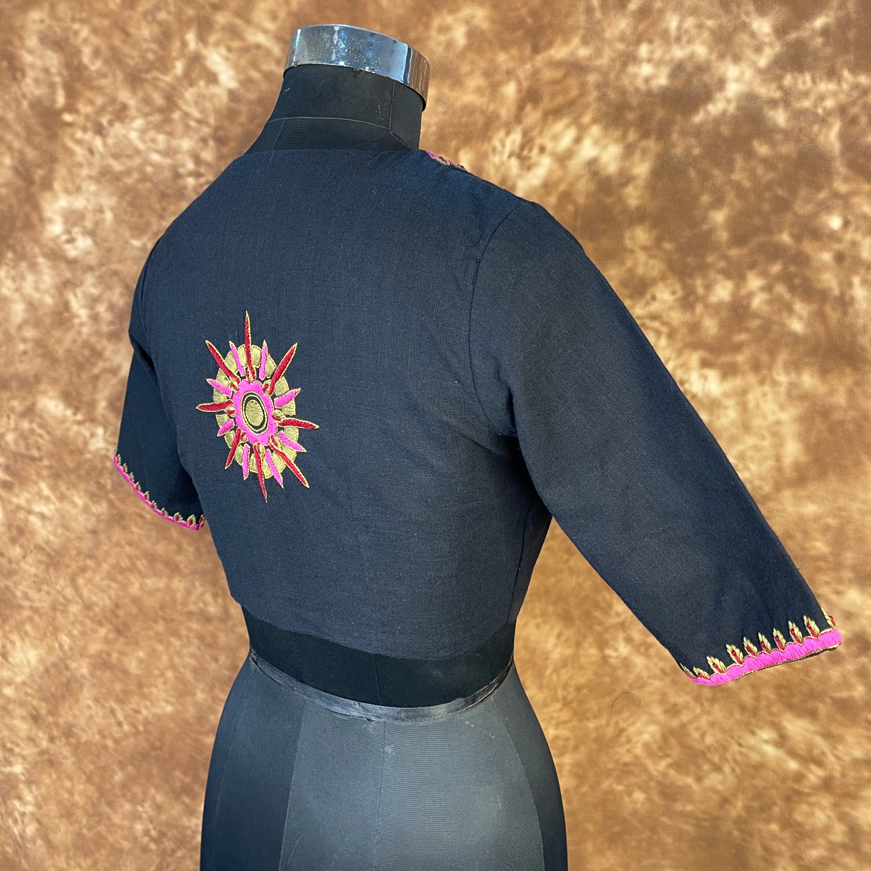 Vivaciously Vibrant Black Coloured Slub Cotton Ready to Wear Blouse - kapda Tailor - Distacart