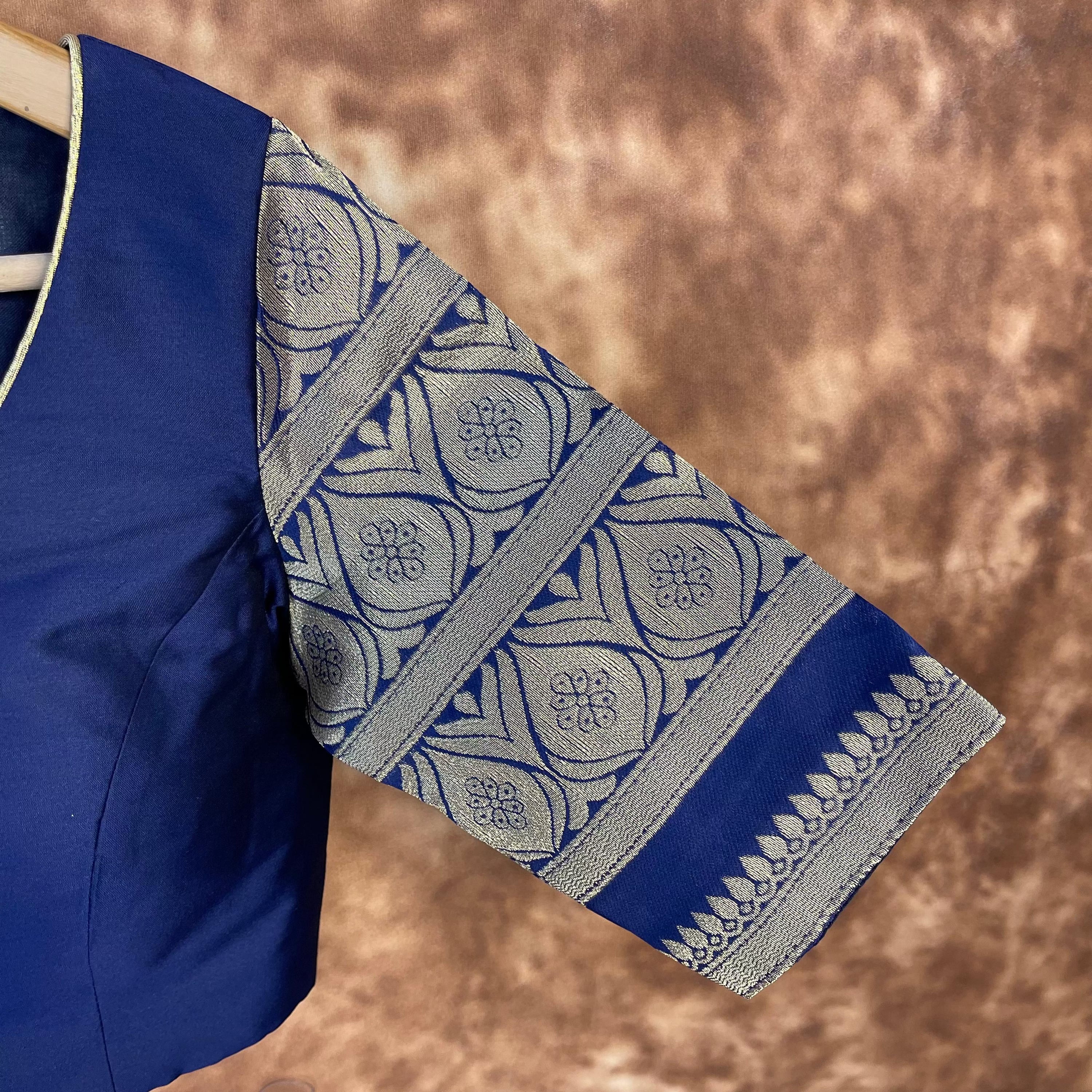 Trypan Blue Blue Coloured Silk / Broket Ready to Wear Blouse - kapda Tailor - Distacart