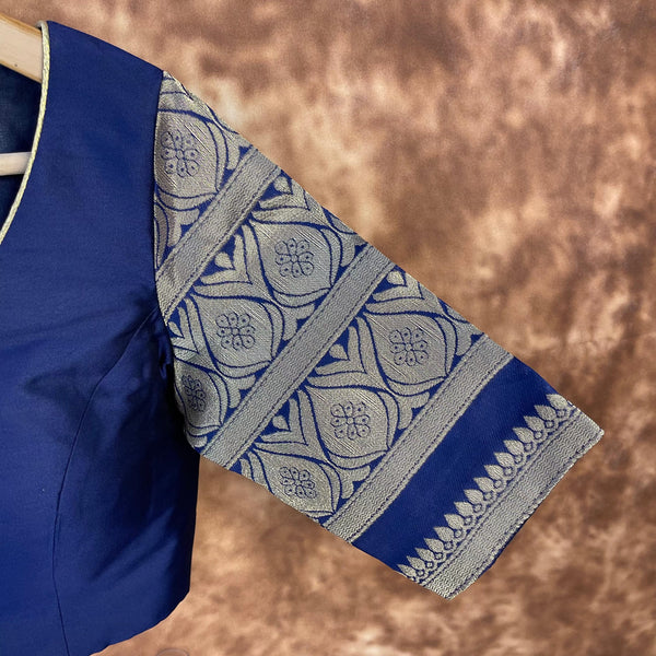 Trypan Blue Blue Coloured Silk / Broket Ready to Wear Blouse - kapda Tailor - Distacart