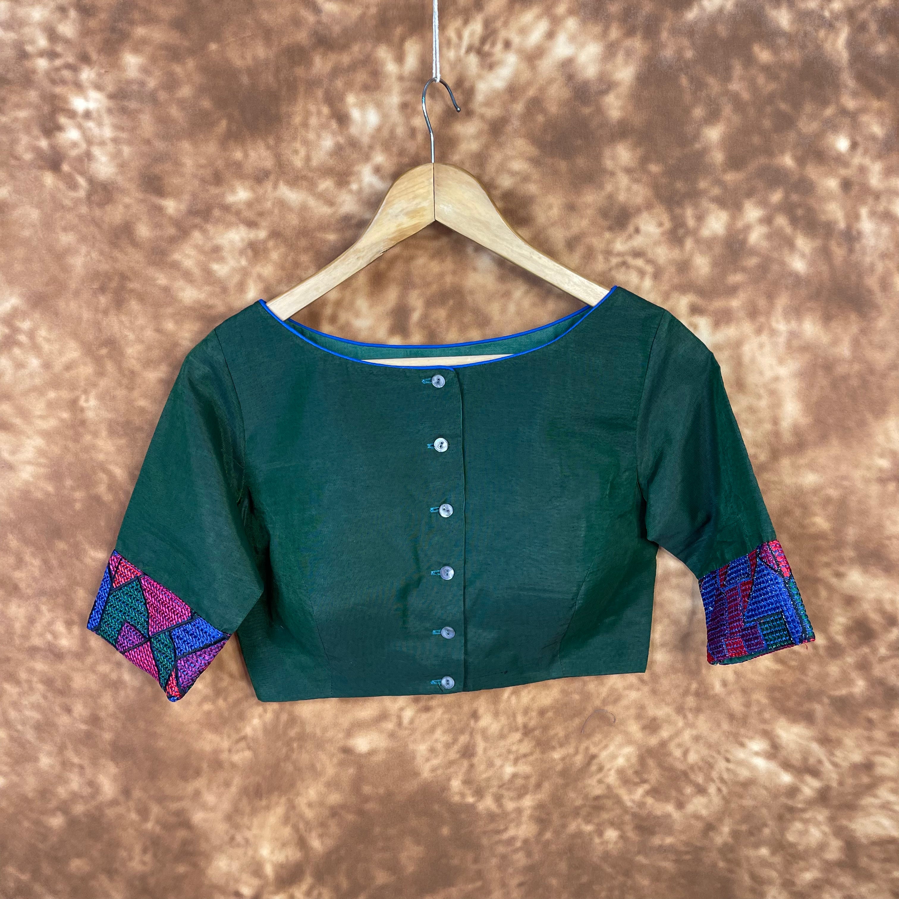Hari Bhari Zindagi Green Coloured Chanderi Ready to Wear Blouse - kapda Tailor - Distacart