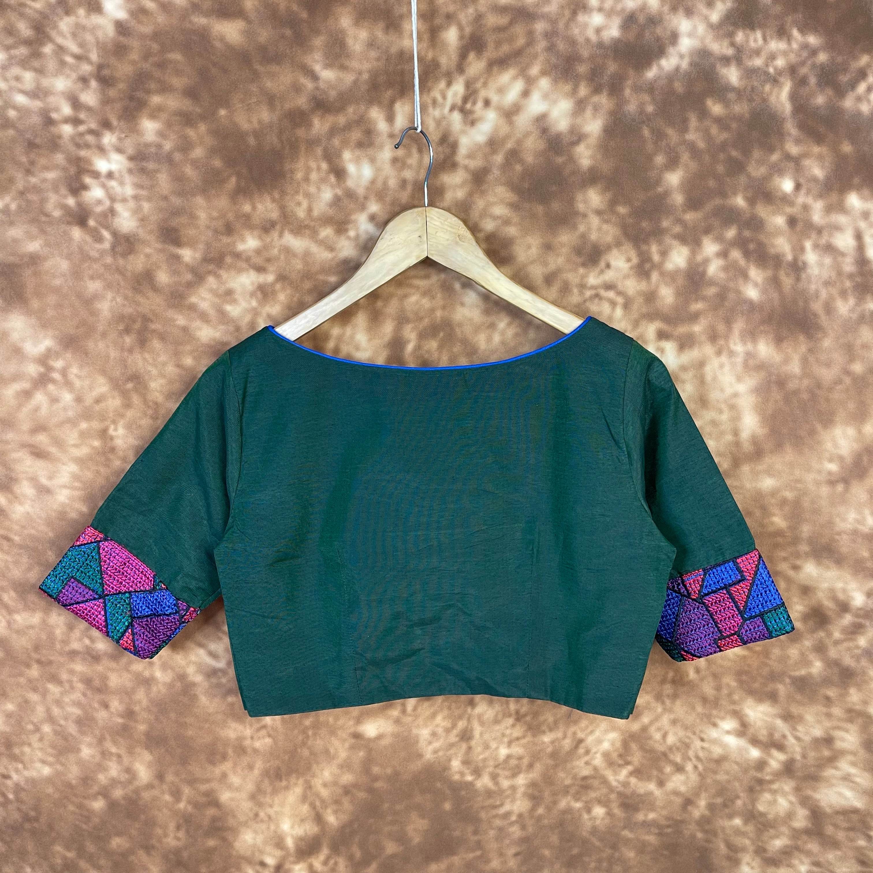 Hari Bhari Zindagi Green Coloured Chanderi Ready to Wear Blouse - kapda Tailor - Distacart