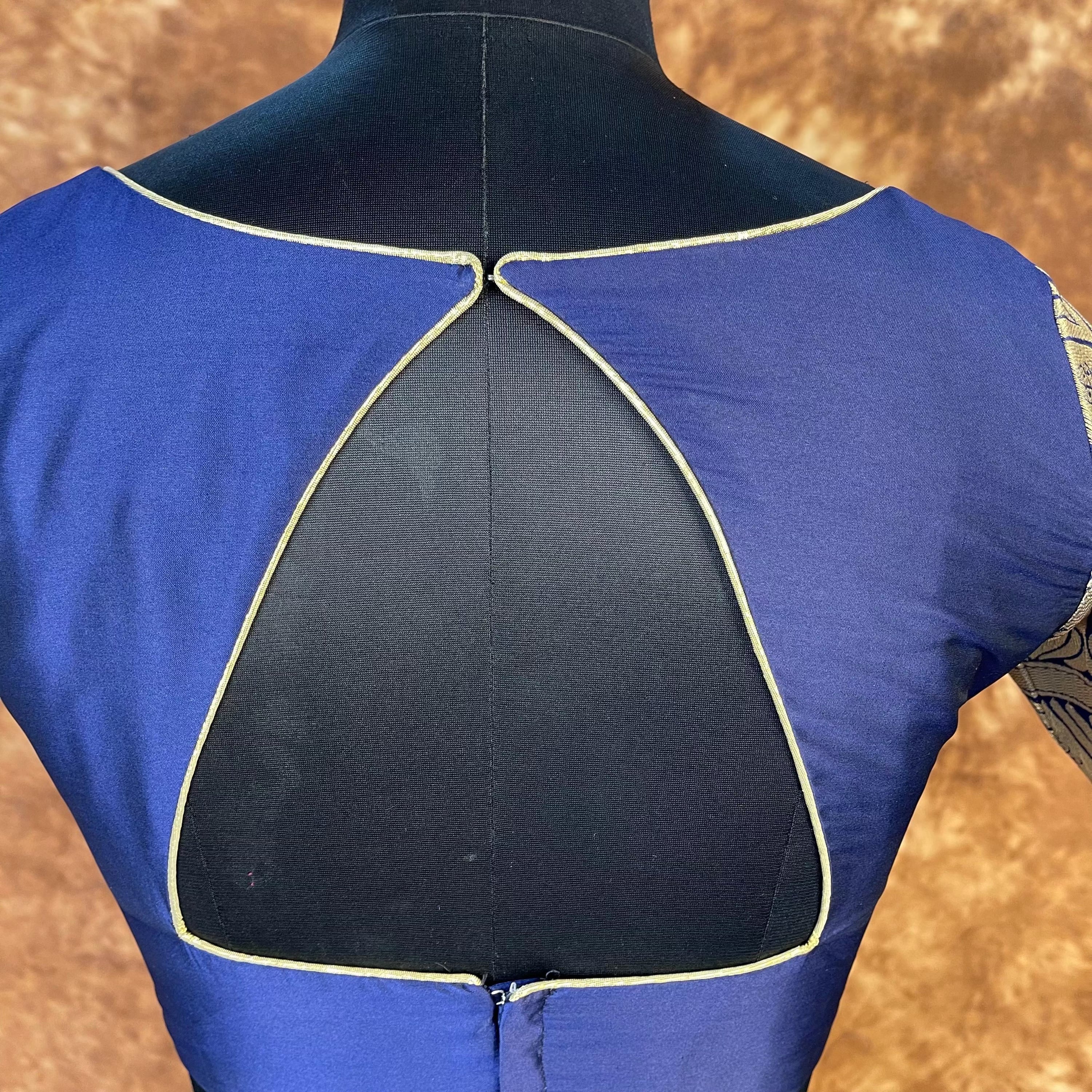 Trypan Blue Blue Coloured Silk / Broket Ready to Wear Blouse - kapda Tailor - Distacart