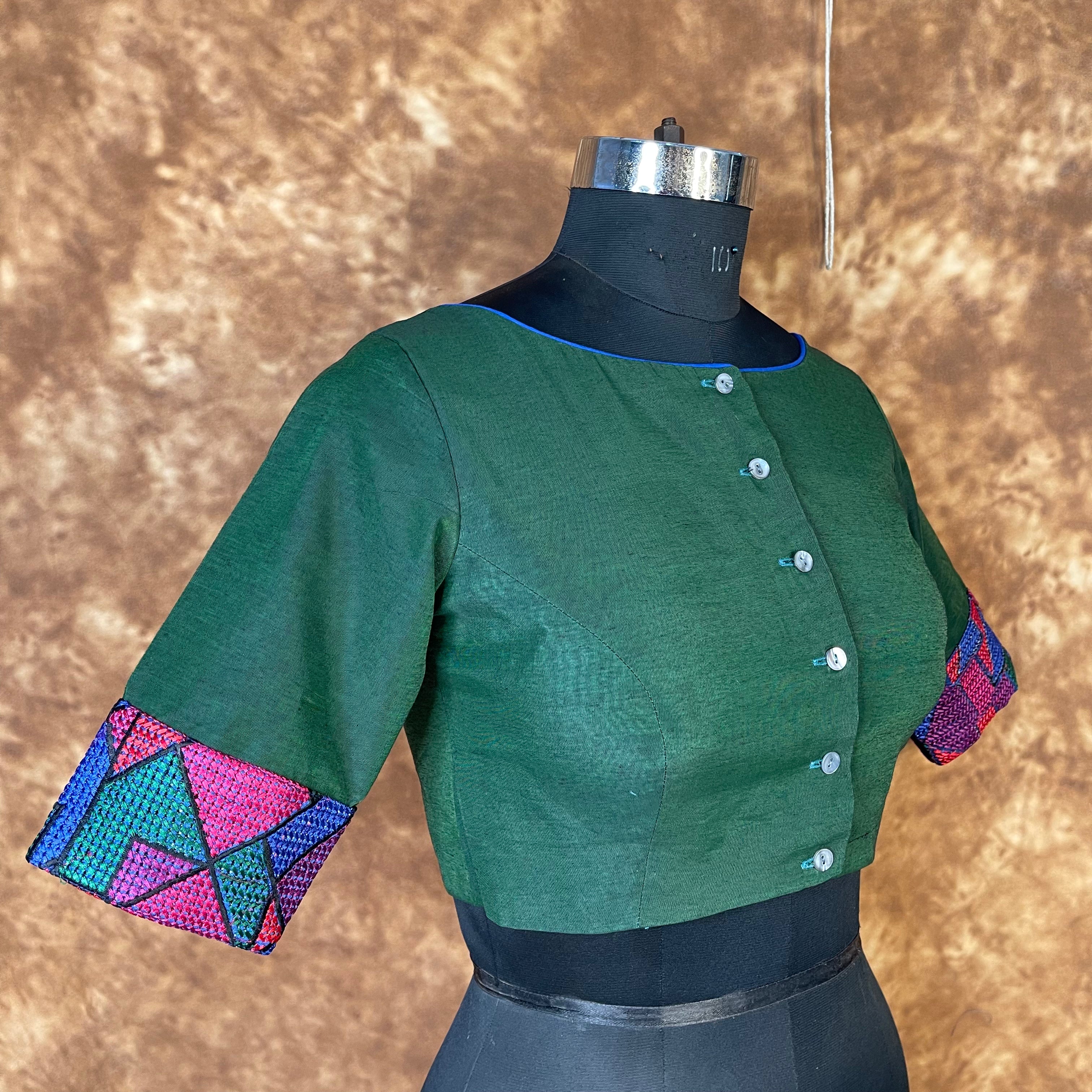 Hari Bhari Zindagi Green Coloured Chanderi Ready to Wear Blouse - kapda Tailor - Distacart
