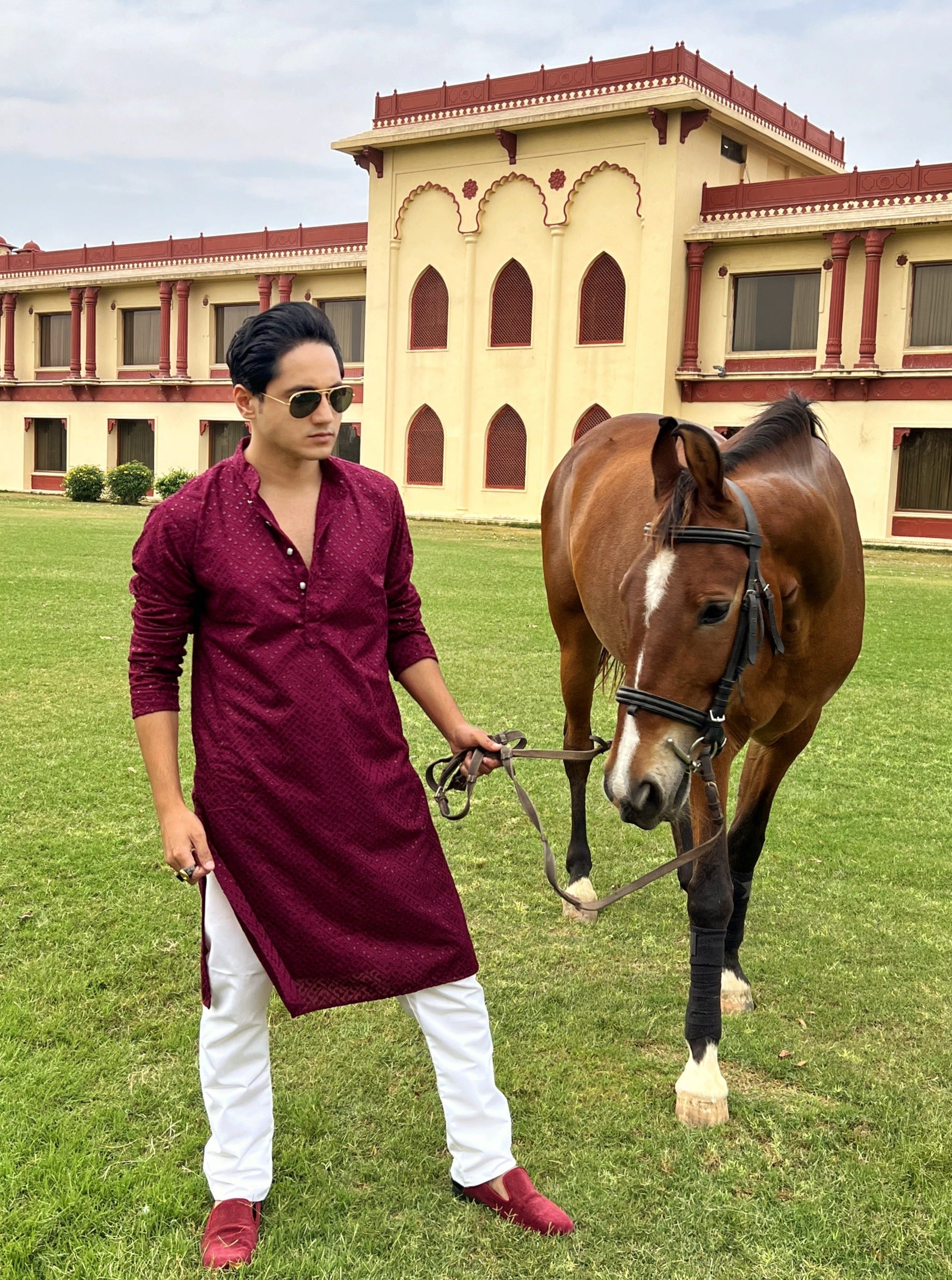 Jompers Men's Purple Embroidered Sequinned Kurta with Churidar - Distacart