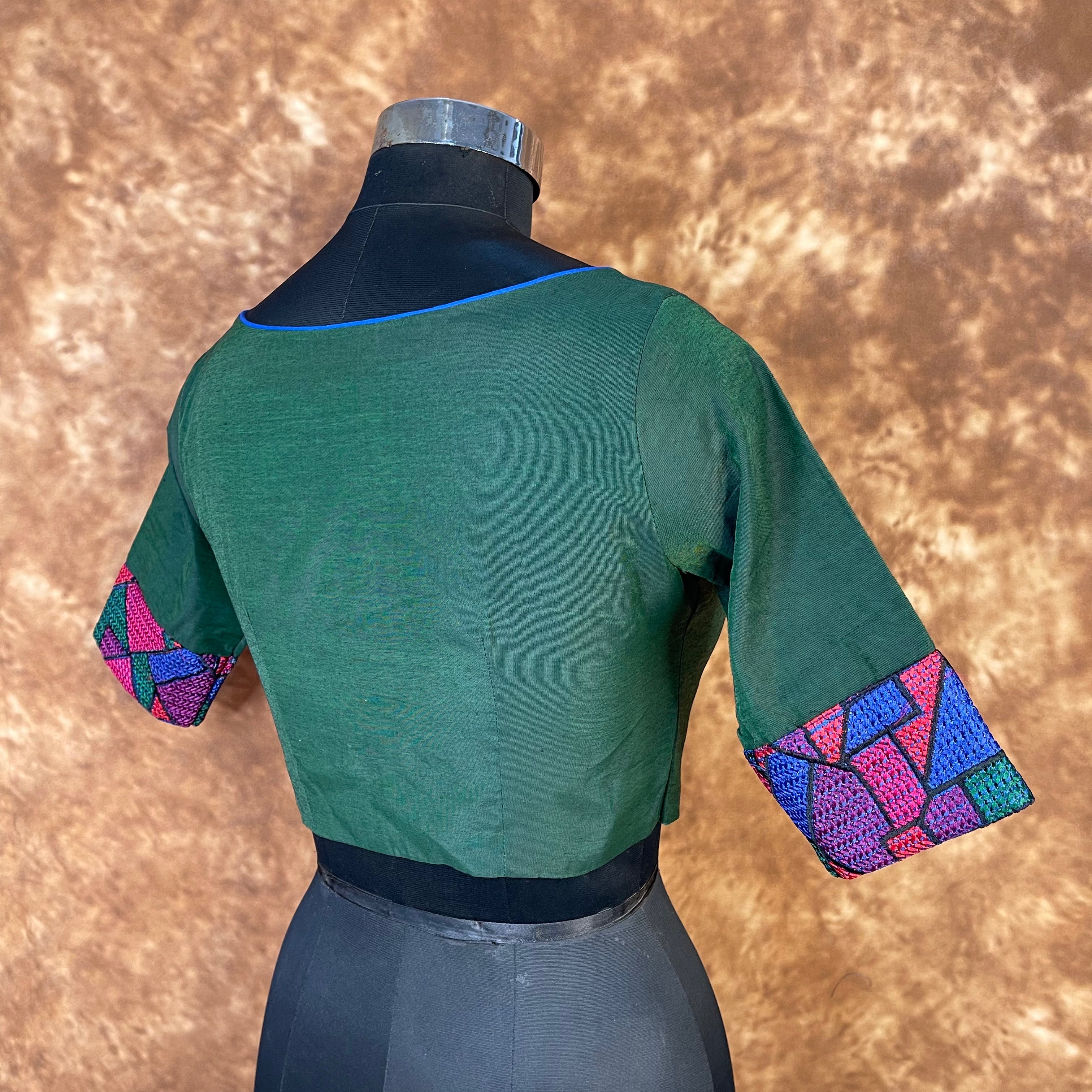 Hari Bhari Zindagi Green Coloured Chanderi Ready to Wear Blouse - kapda Tailor - Distacart