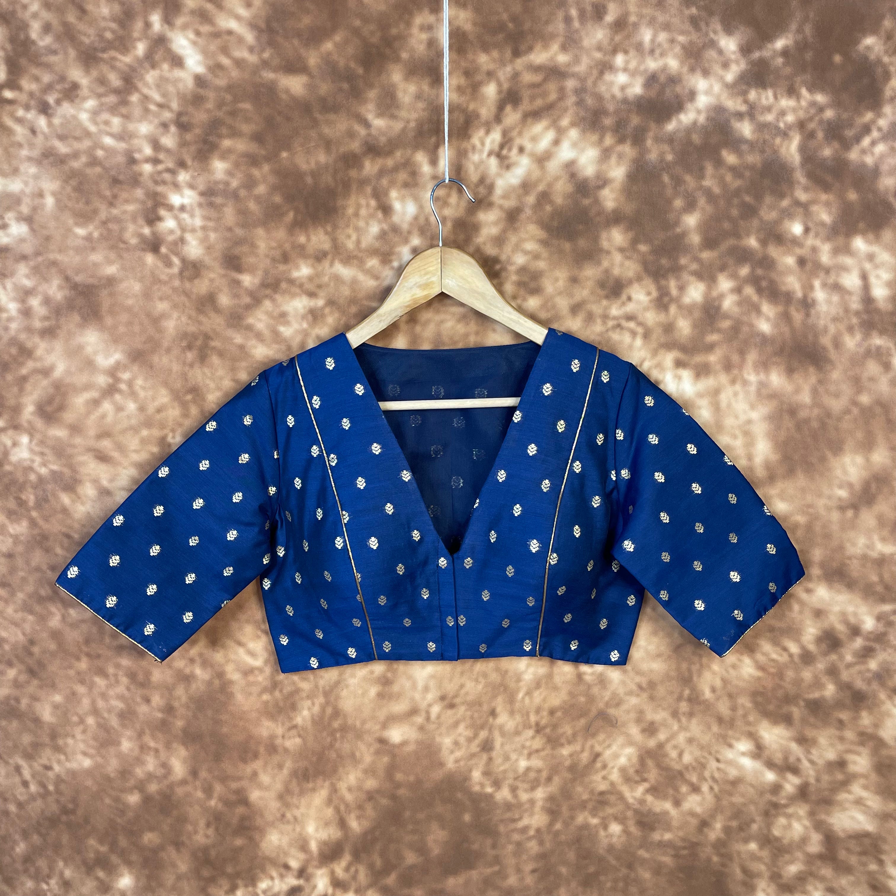 Coral Jari Buta Blue Coloured Silk With Zari Buta Ready to Wear Blouse - kapda Tailor - Distacart