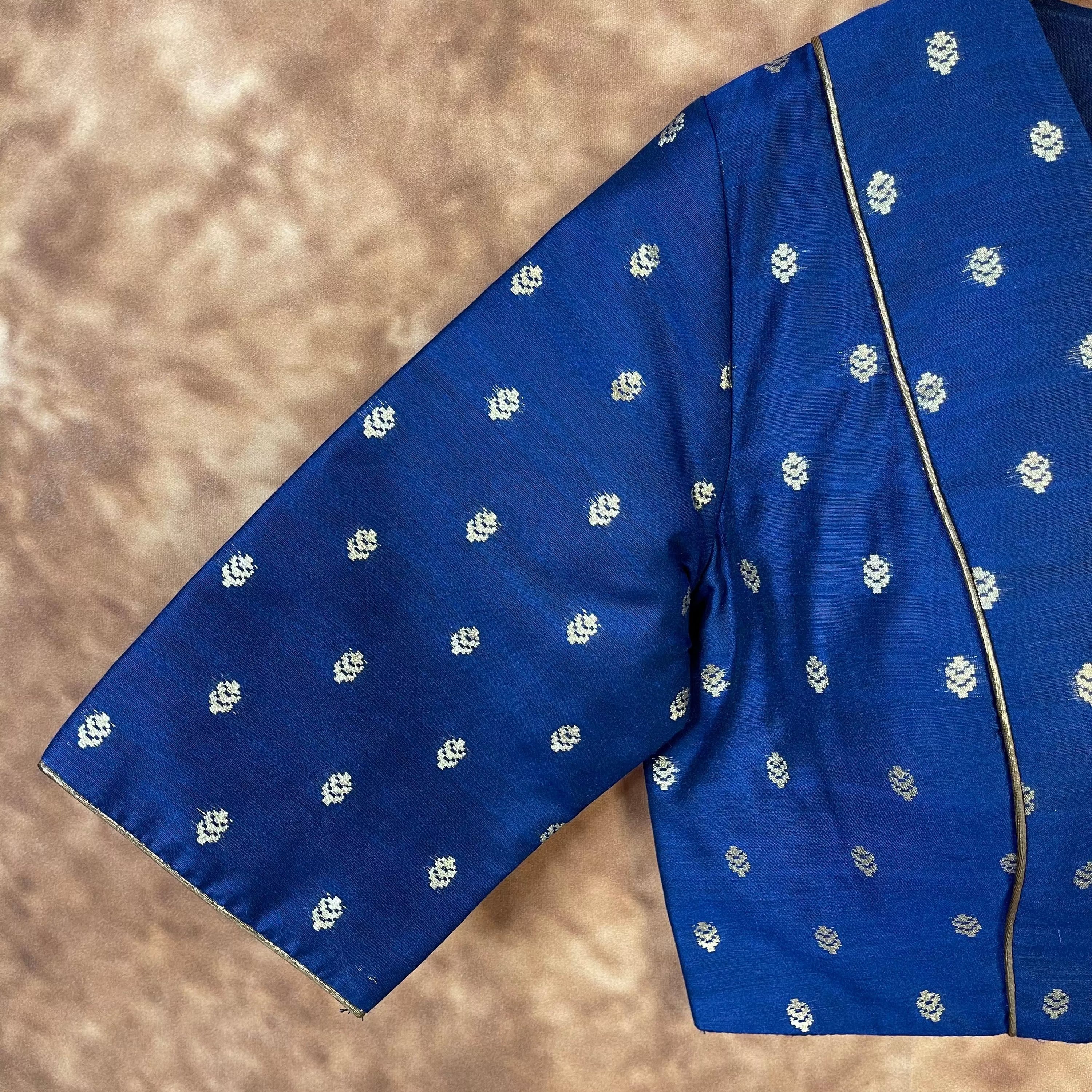 Coral Jari Buta Blue Coloured Silk With Zari Buta Ready to Wear Blouse - kapda Tailor - Distacart