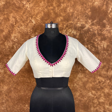 Jumaani Jashn Off White Coloured Slub Cotton Ready to Wear Blouse - kapda Tailor - Distacart