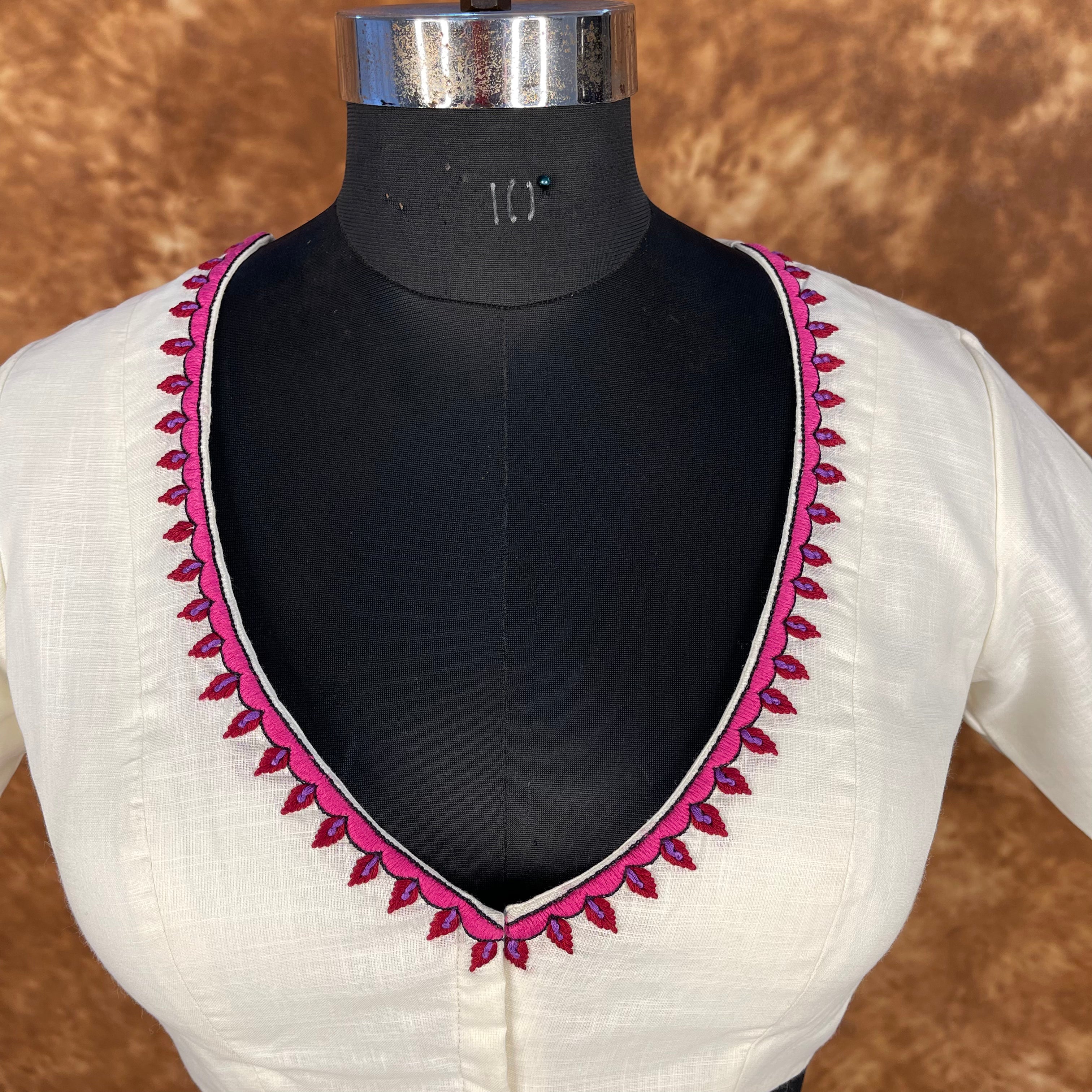 Jumaani Jashn Off White Coloured Slub Cotton Ready to Wear Blouse - kapda Tailor - Distacart