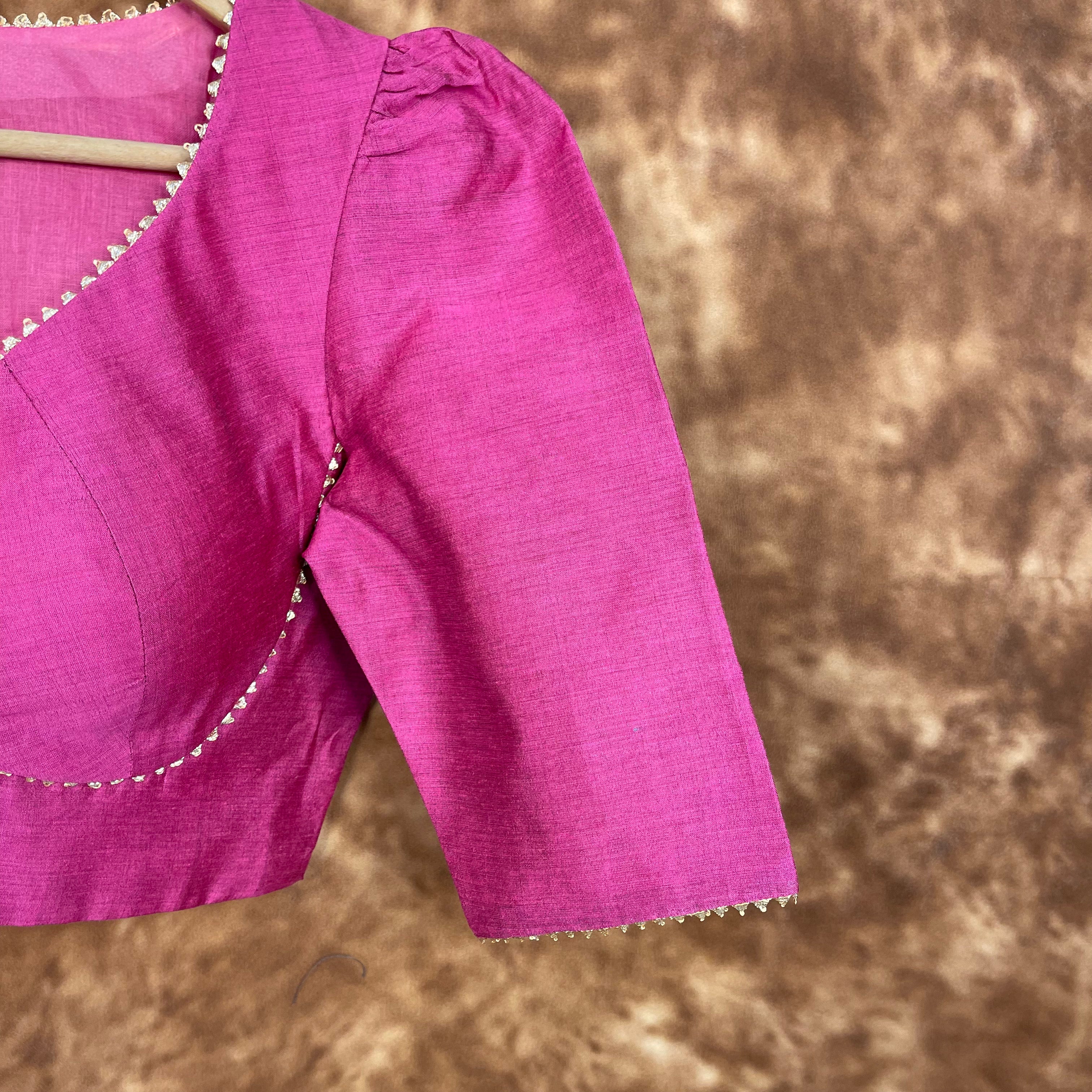 Punchy Pink Pink Coloured Chanderi Silk Ready to Wear Blouse - kapda Tailor - Distacart