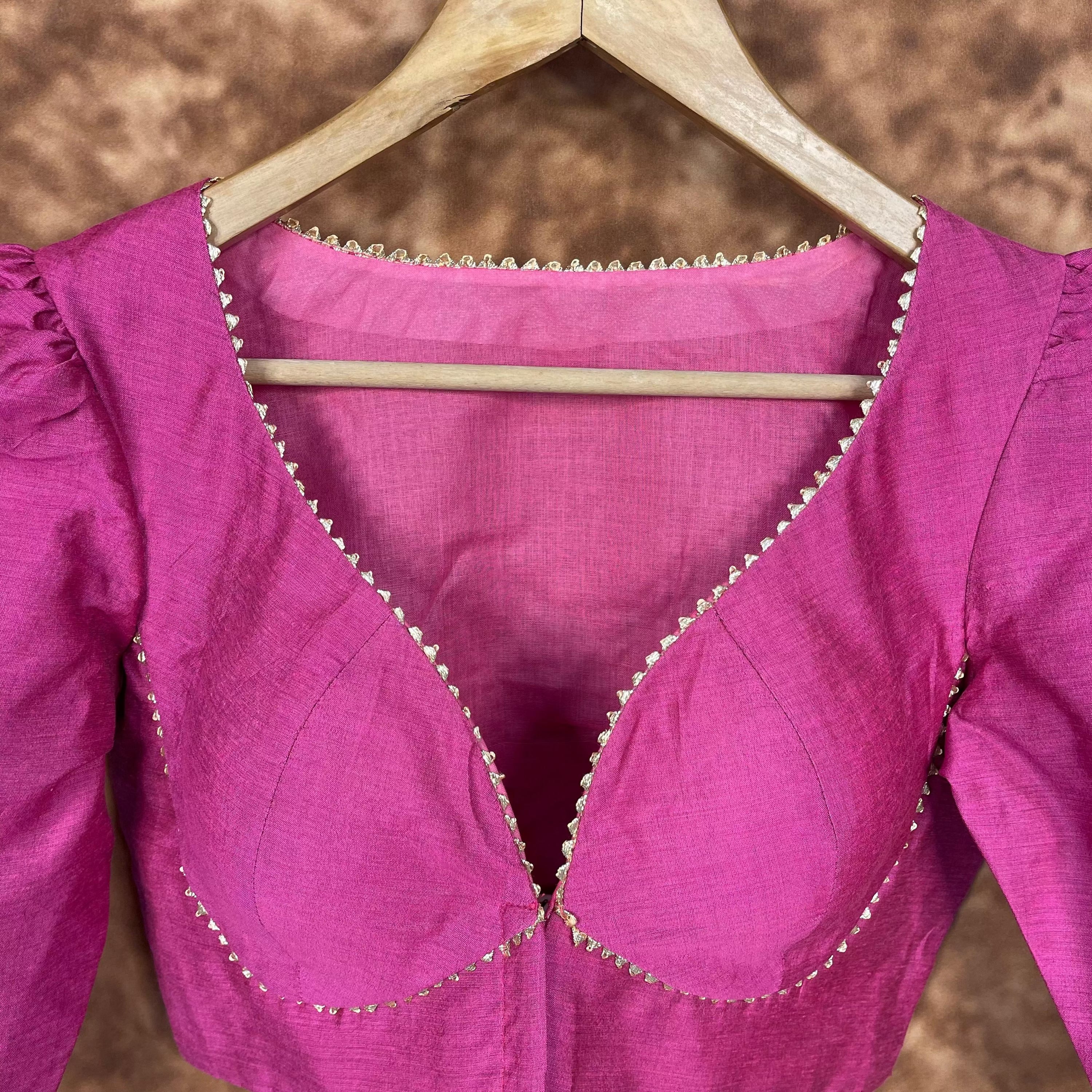 Punchy Pink Pink Coloured Chanderi Silk Ready to Wear Blouse - kapda Tailor - Distacart