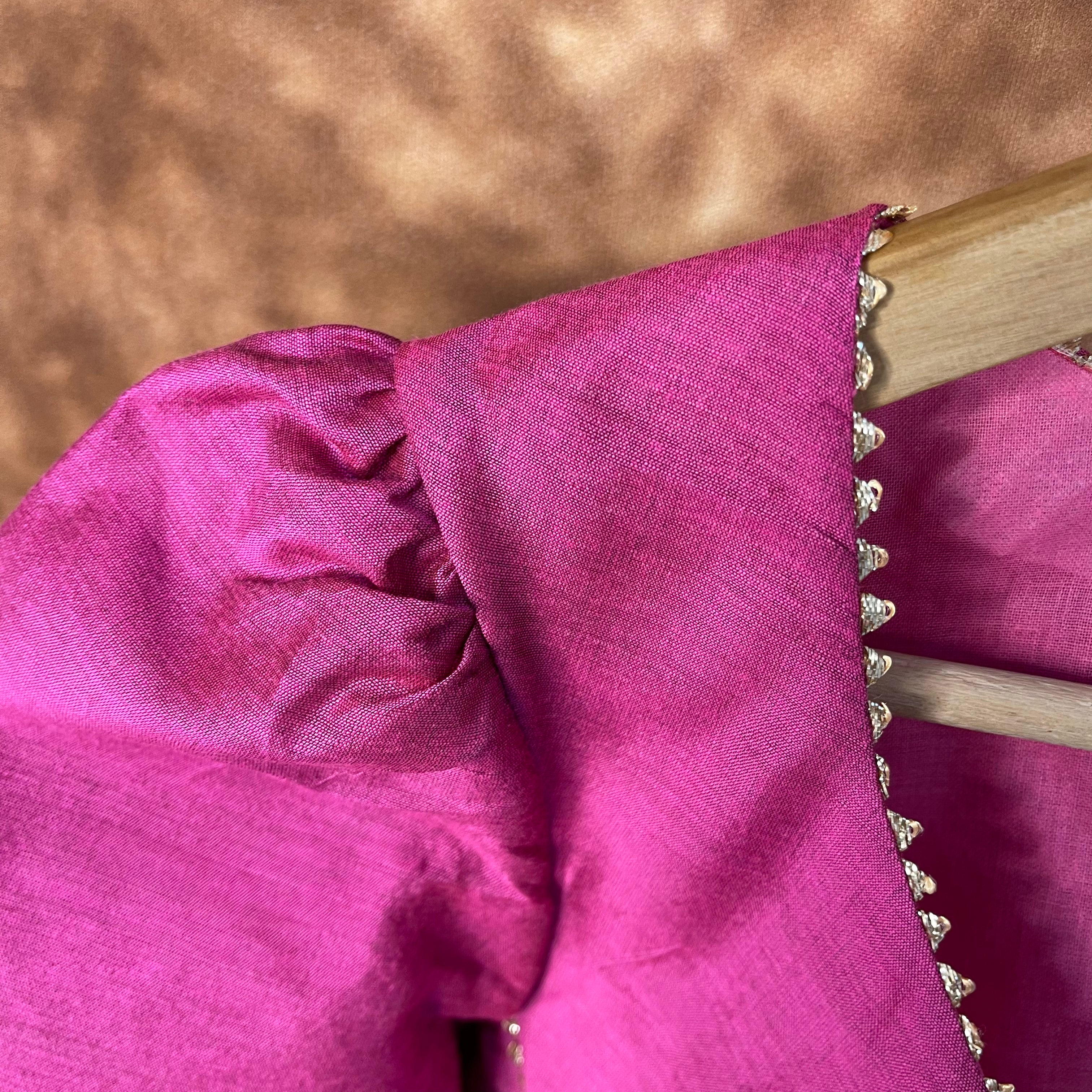 Punchy Pink Pink Coloured Chanderi Silk Ready to Wear Blouse - kapda Tailor - Distacart