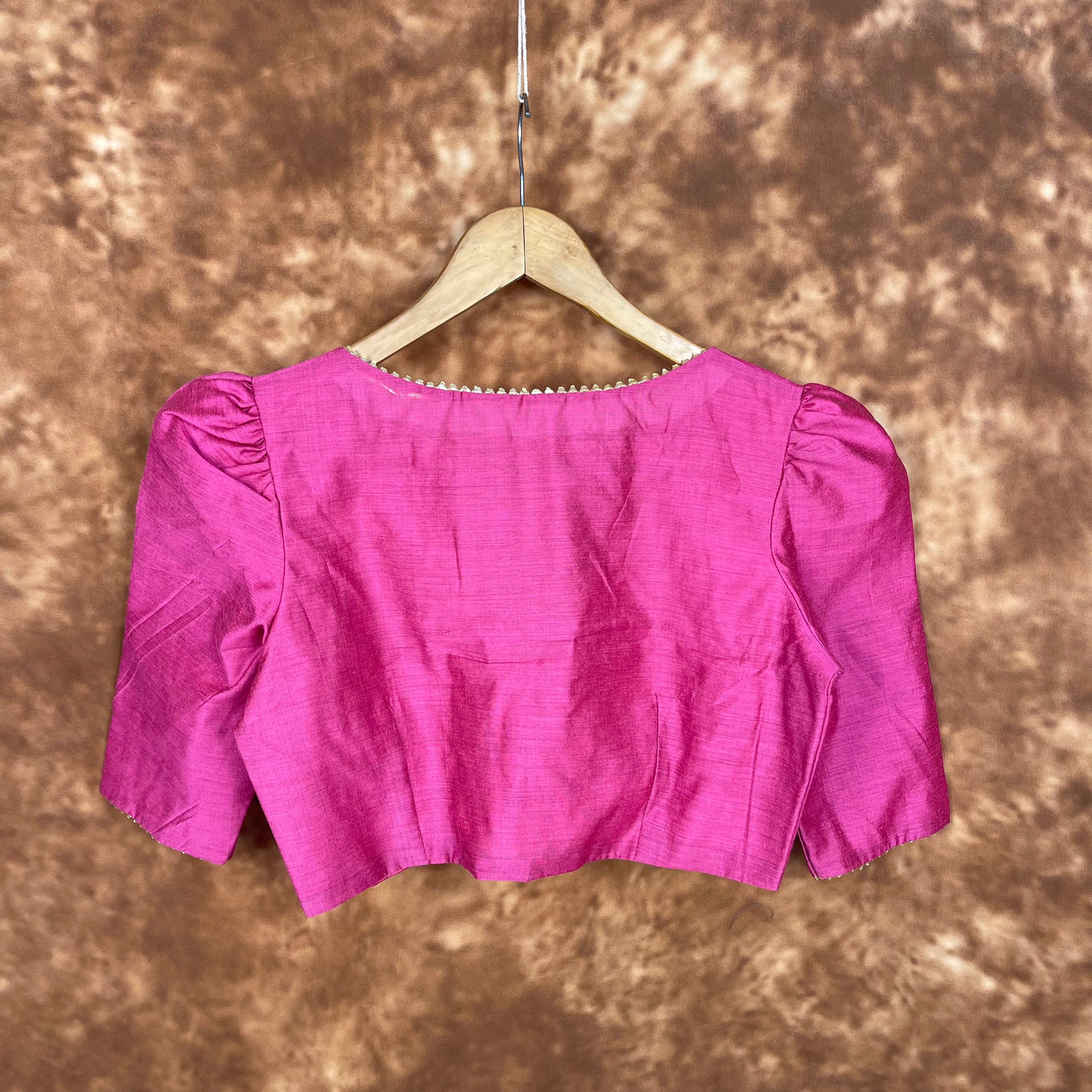 Punchy Pink Pink Coloured Chanderi Silk Ready to Wear Blouse - kapda Tailor - Distacart