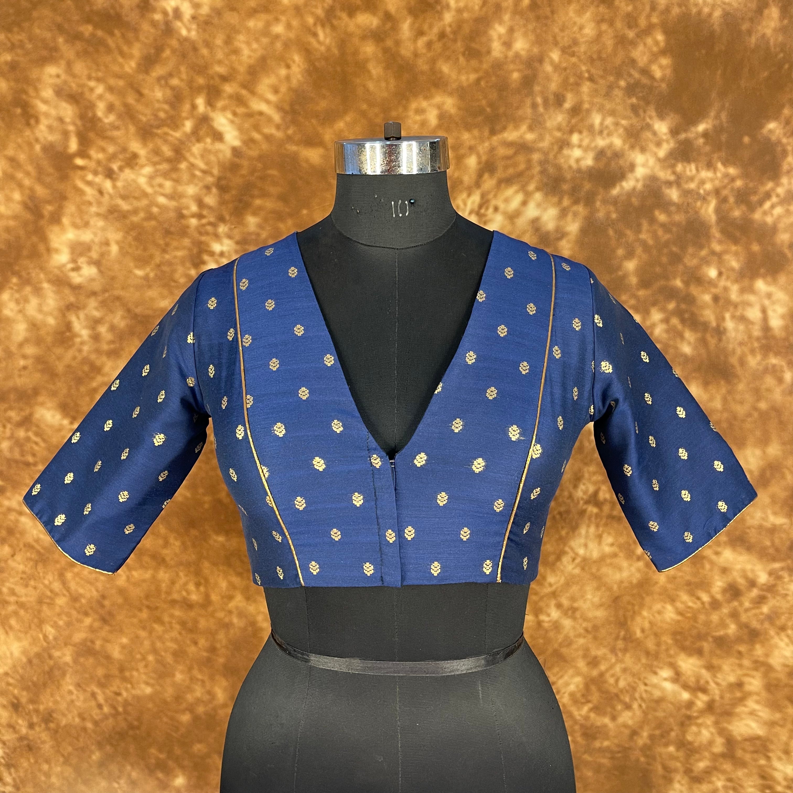 Coral Jari Buta Blue Coloured Silk With Zari Buta Ready to Wear Blouse - kapda Tailor - Distacart