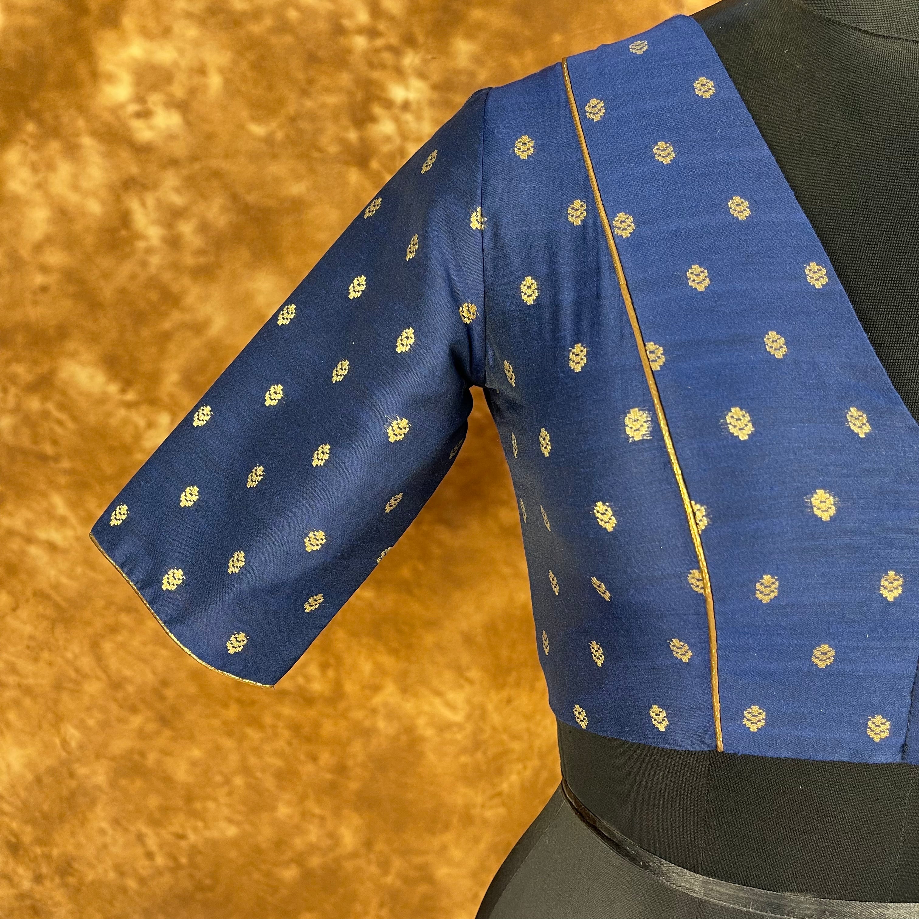 Coral Jari Buta Blue Coloured Silk With Zari Buta Ready to Wear Blouse - kapda Tailor - Distacart