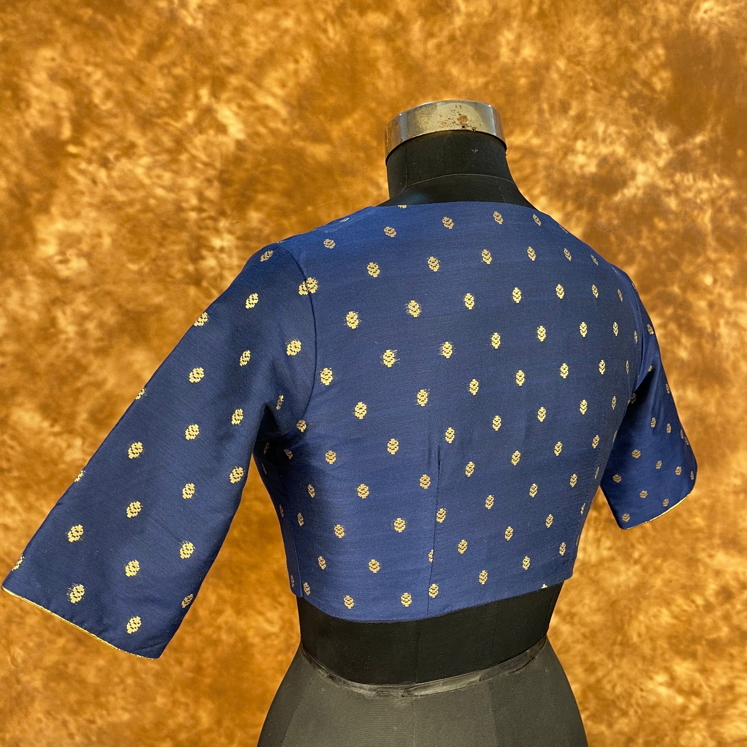 Coral Jari Buta Blue Coloured Silk With Zari Buta Ready to Wear Blouse - kapda Tailor - Distacart