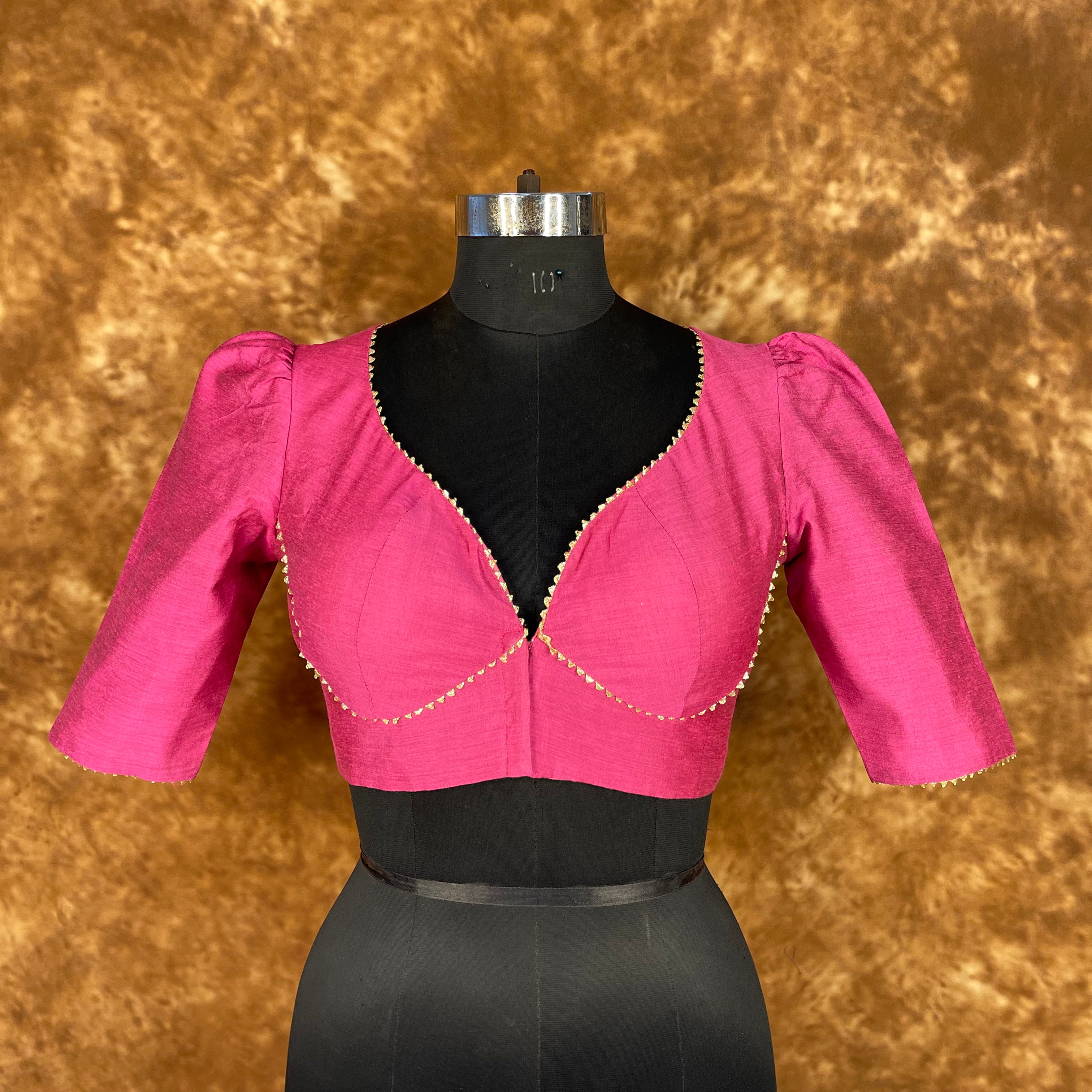 Punchy Pink Pink Coloured Chanderi Silk Ready to Wear Blouse - kapda Tailor - Distacart